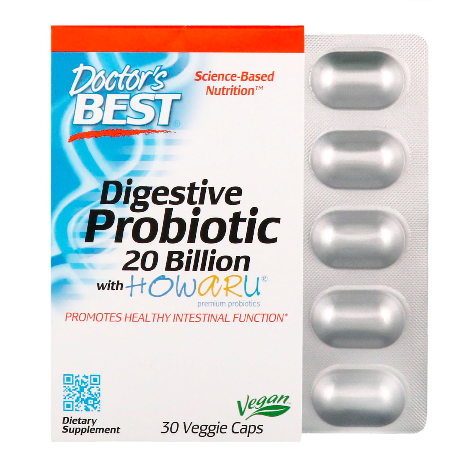 Doctor's Best, Probiótico Digestivo com Howaru, 20 Bilhões de UFC, 30 Cápsulas Vegetais