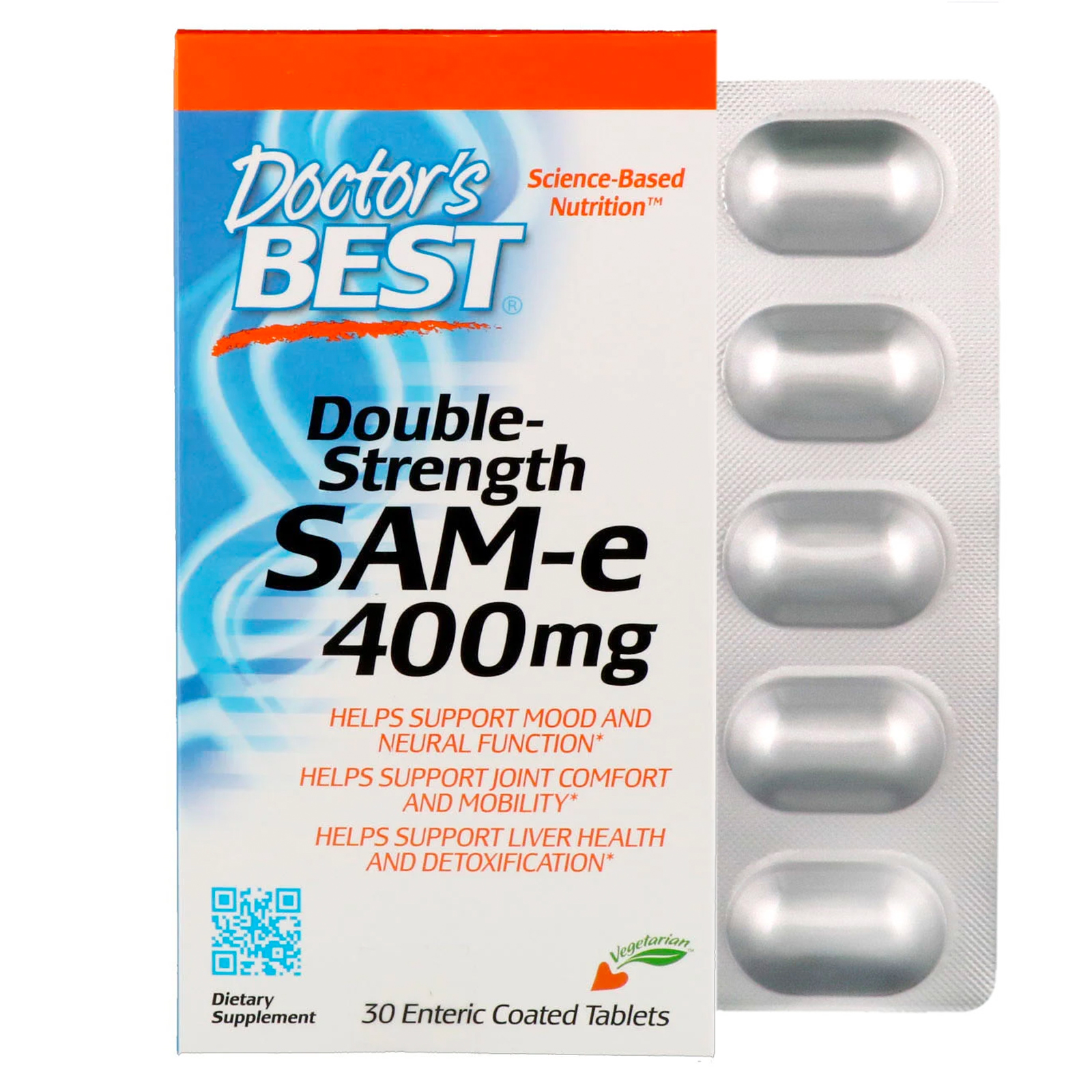Doctor's Best, SAM-e, Potência em Dobro, 400 mg, 30 Comprimidos Revestidos Entericamente
