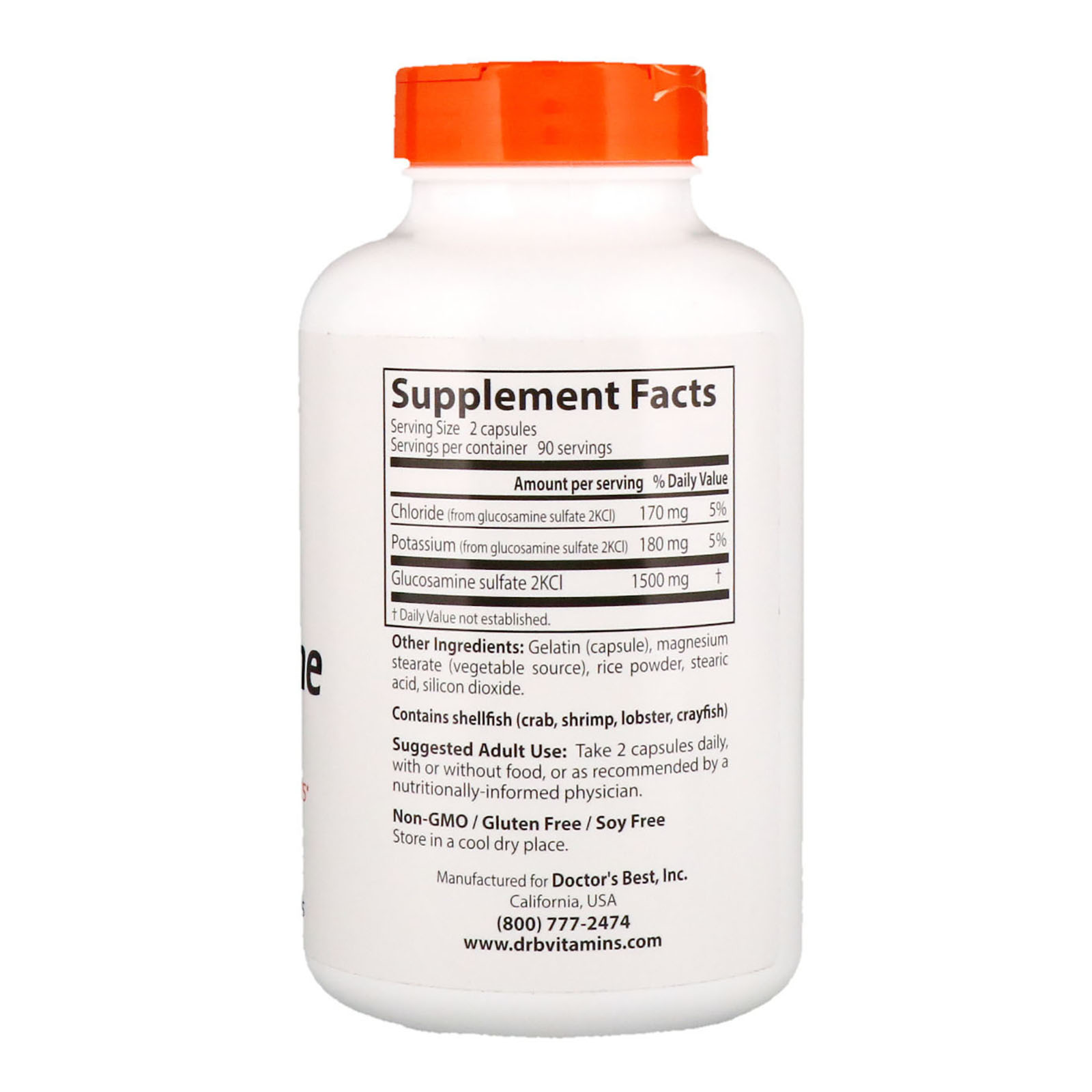 Doctor's Best, Glucosamine Sulfate, 750 mg, 180 Capsules - Imagem 2