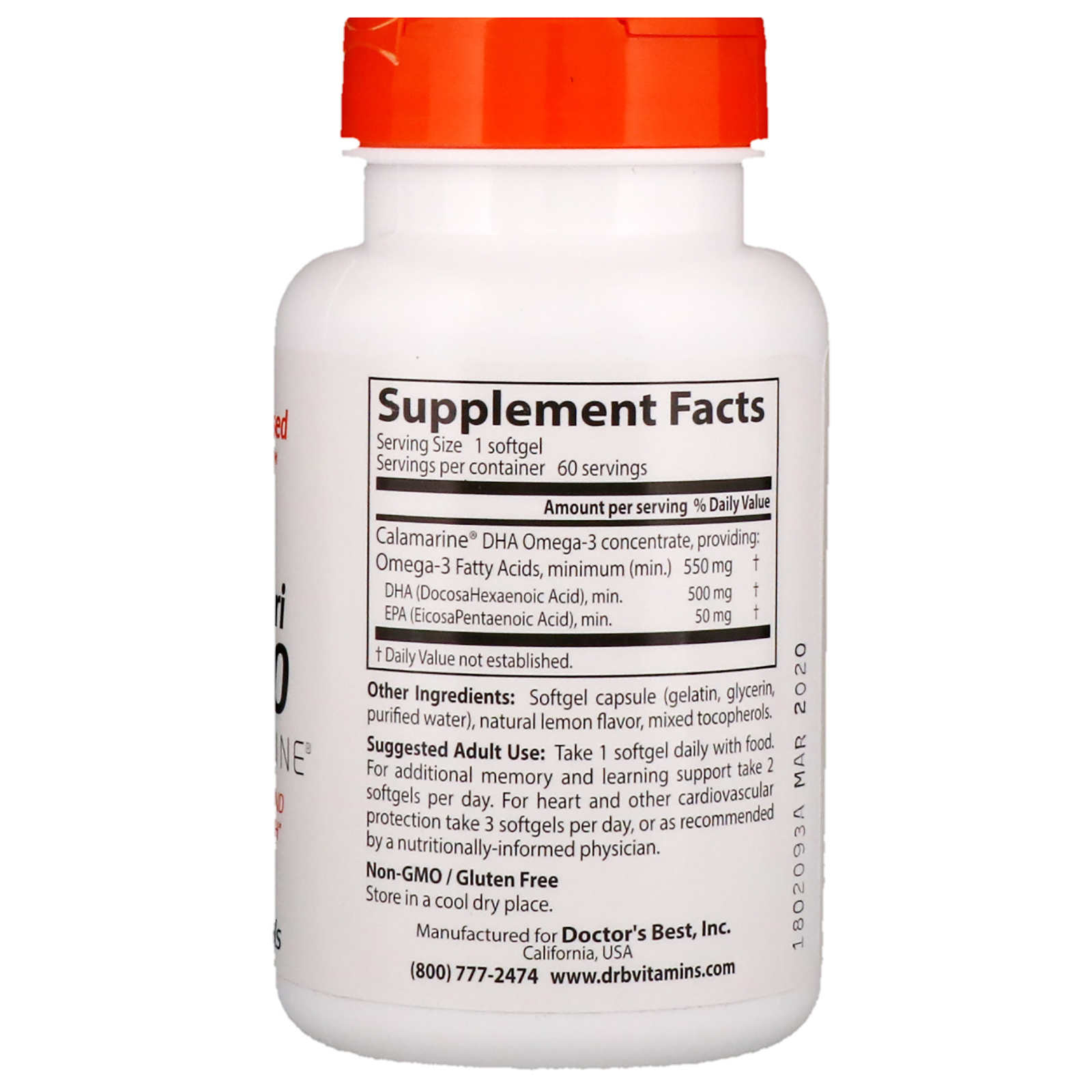 Doctor's Best, Calamari DHA 500 with Calamarine , 500 mg, 60 Softgels - Imagem 2