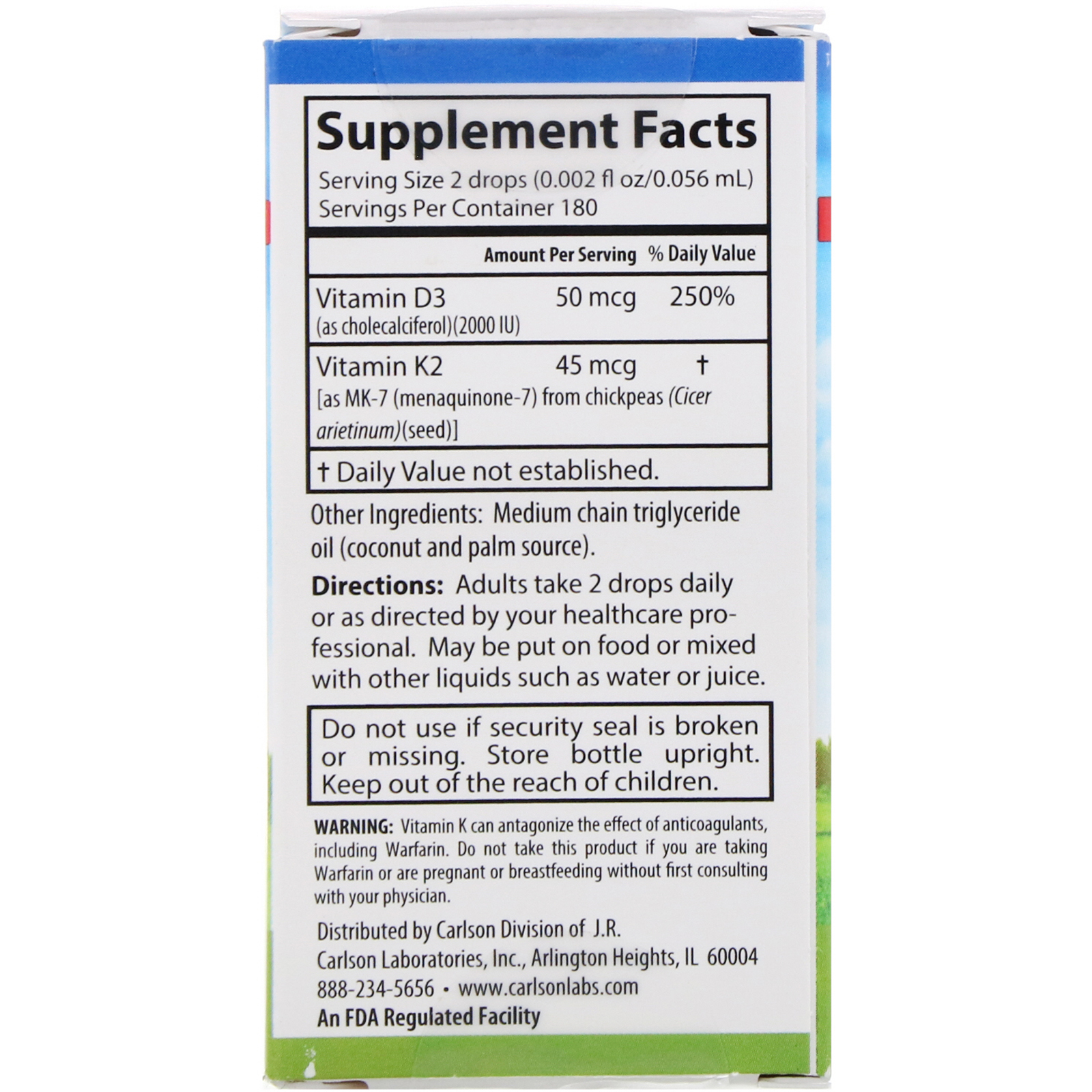 Carlson Labs, Vitaminas Líquidas, Super D3+K2 Diário, 50 mcg, 0,34 fl oz (10,16 ml) - Imagem 2