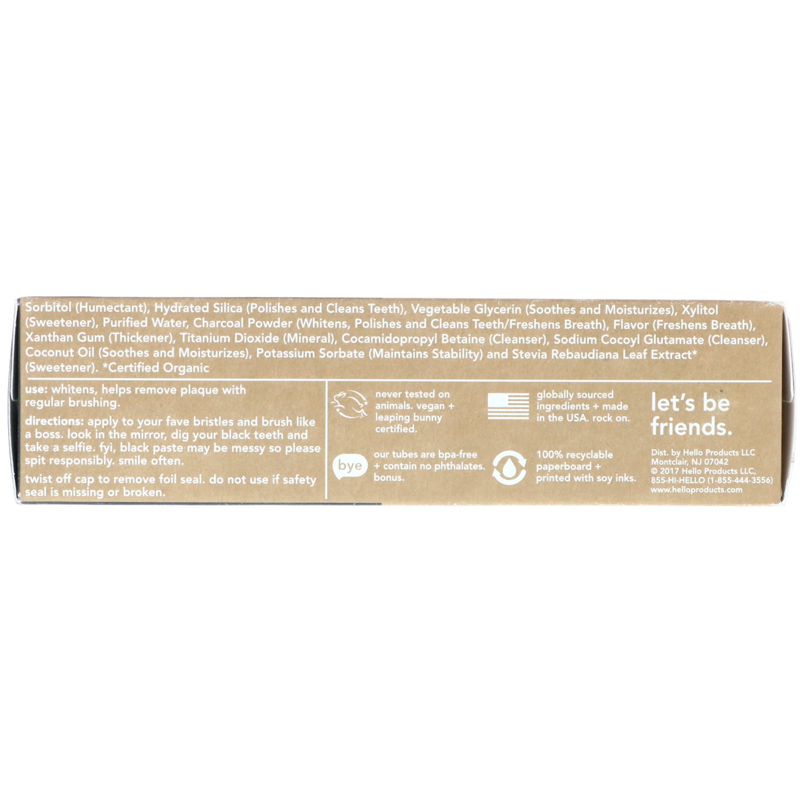 Hello, Fluoride Free Whitening Toothpaste, Activated Charcoal with Fresh Mint + Coconut Oil, 4 oz (113 g) - Imagem 2