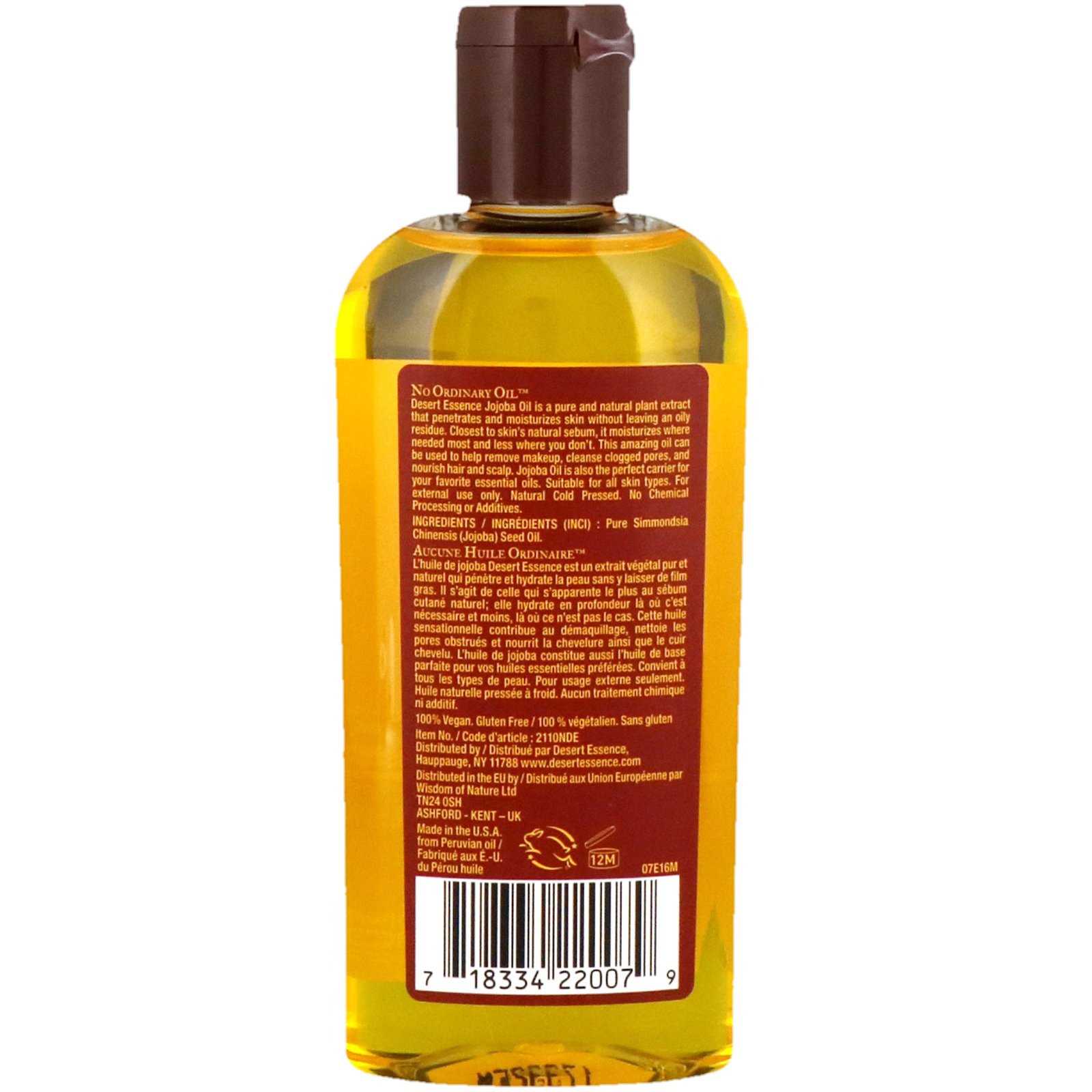 Desert Essence, Óleo de Jojoba 100% Puro, para Cabelos, Pele e Couro Cabeludo, 118 ml (4 fl oz) - Imagem 2