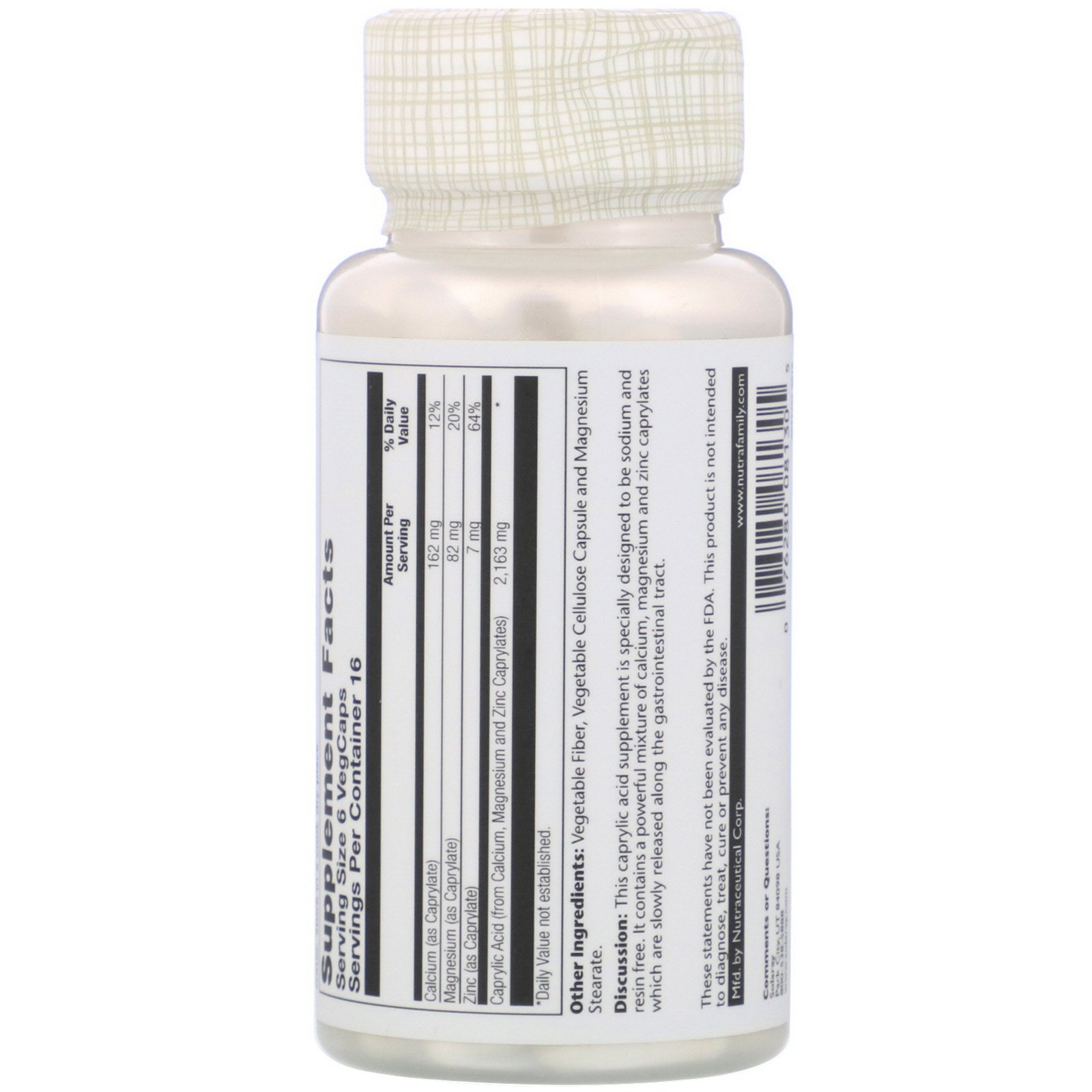 Solaray, Capryl, Sodium-Free, Resin-Free, 100 VegCaps - Imagem 2