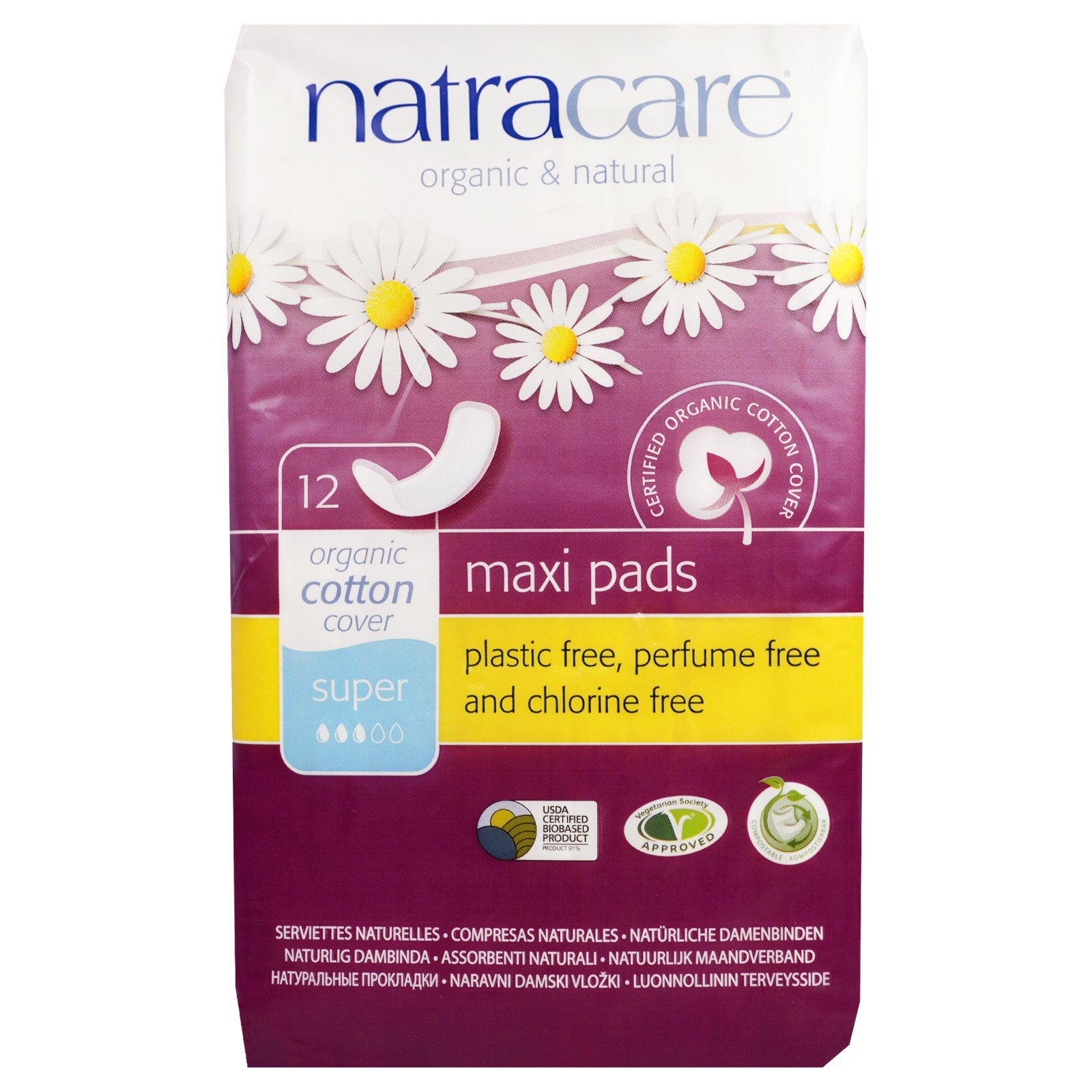 Natracare, Orgânico e Pastilhas Naturais Maxi, 12 Super Pastilhas