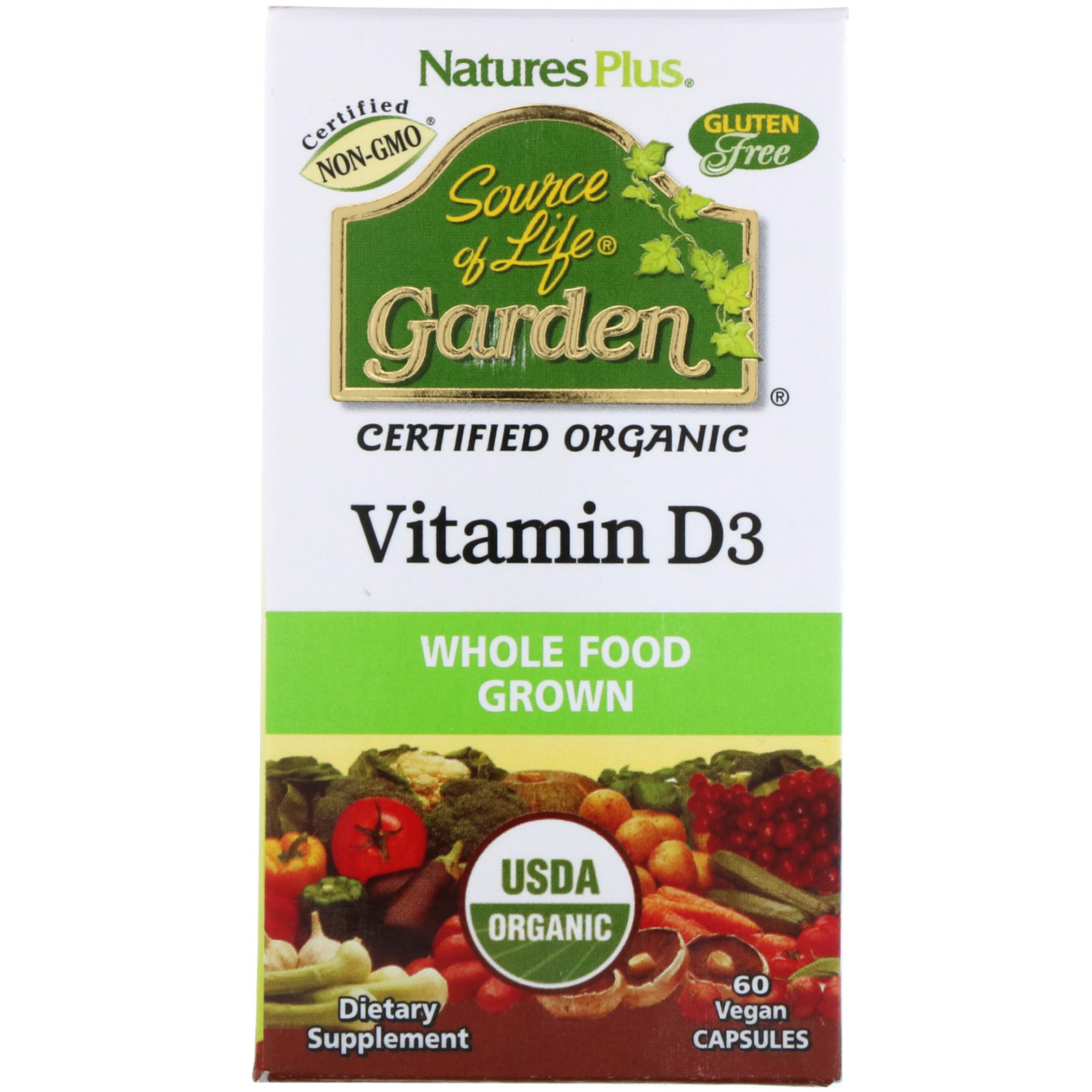 Nature's Plus, Source of Life, Garden, Vitamina D3, 60 Cápsulas Vegetais