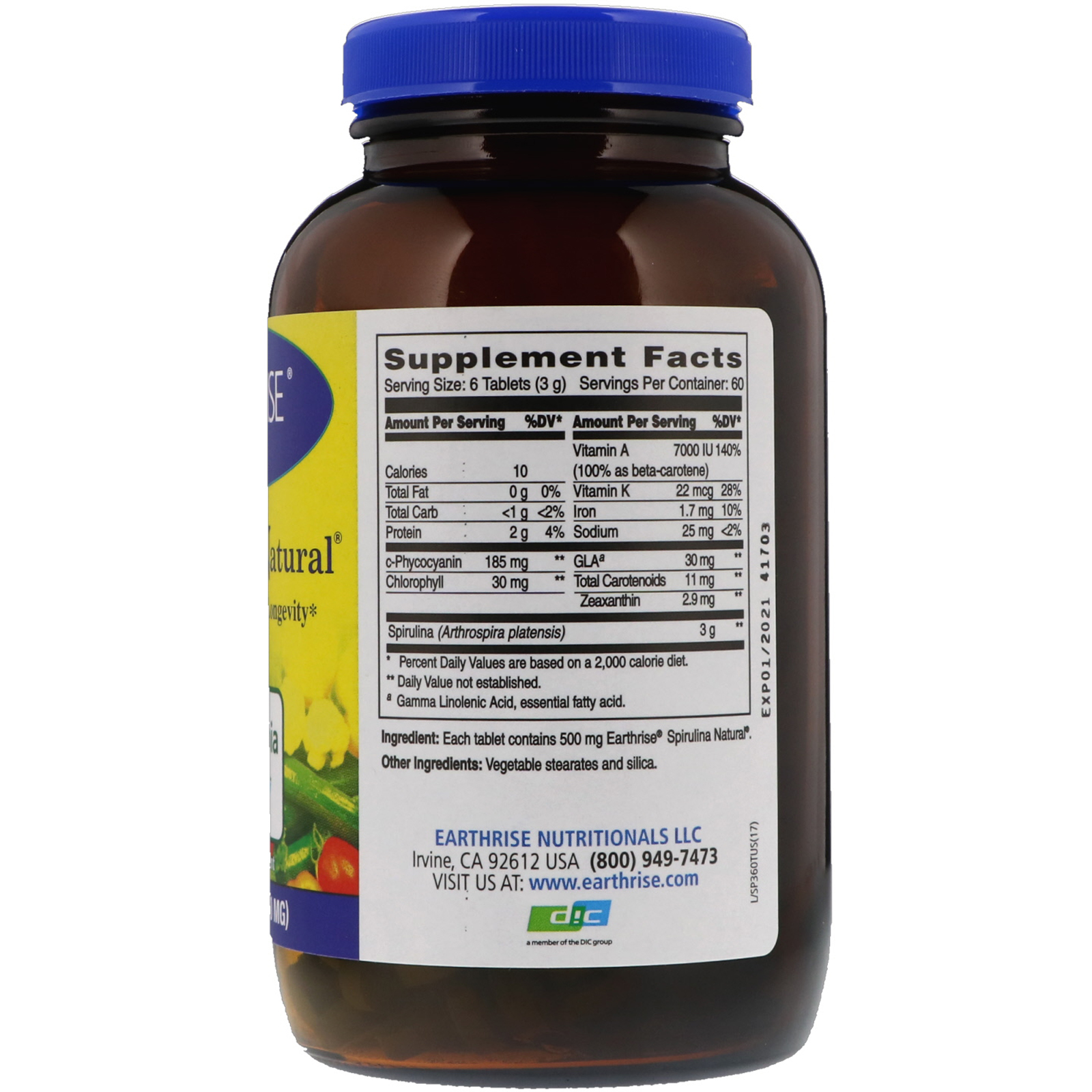 Earthrise, Spirulina Natural, 500 mg, 360 comprimidos - Imagem 2