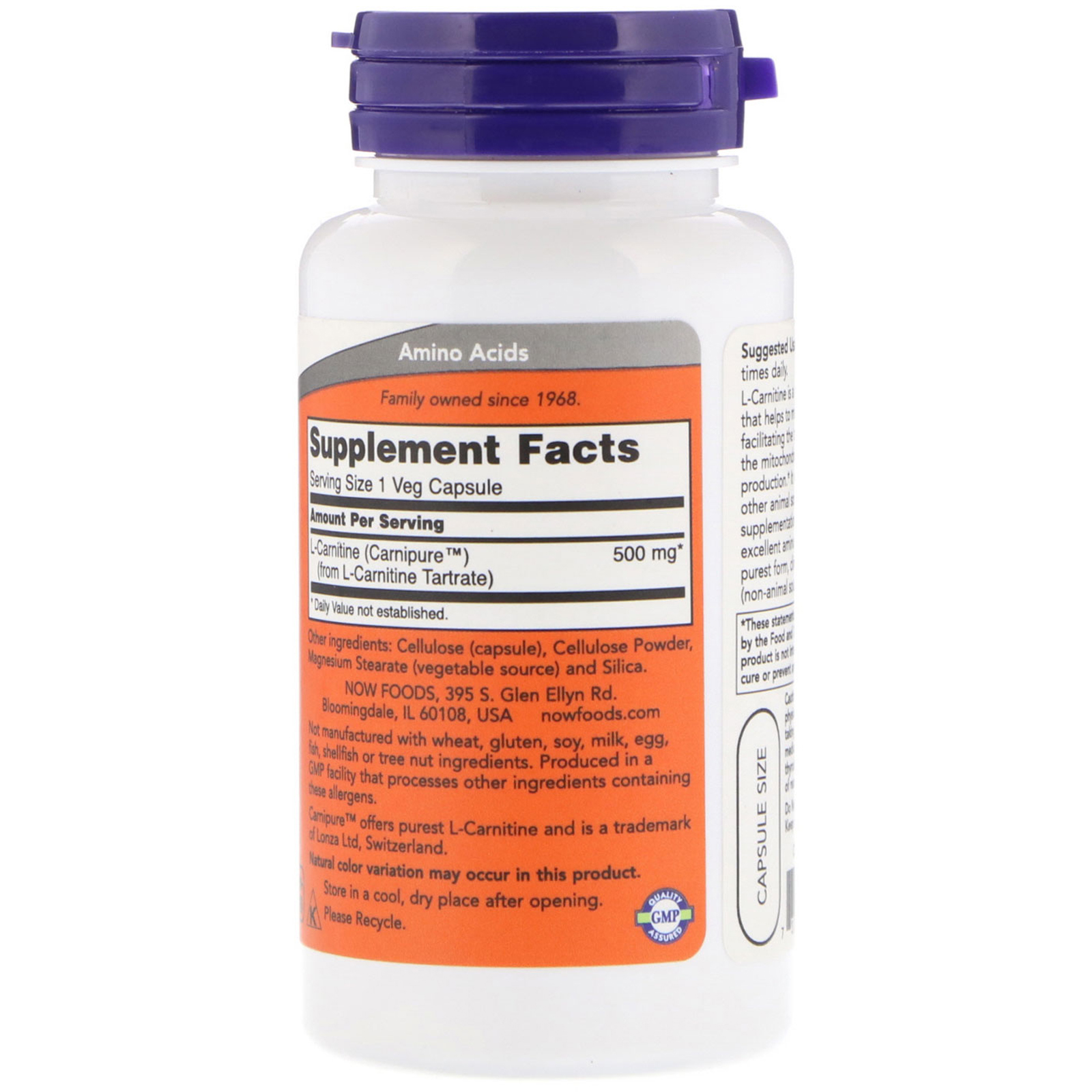 Now Foods, L-Carnitine, 500 mg, 60 Cápsulas Vegetais - Imagem 2
