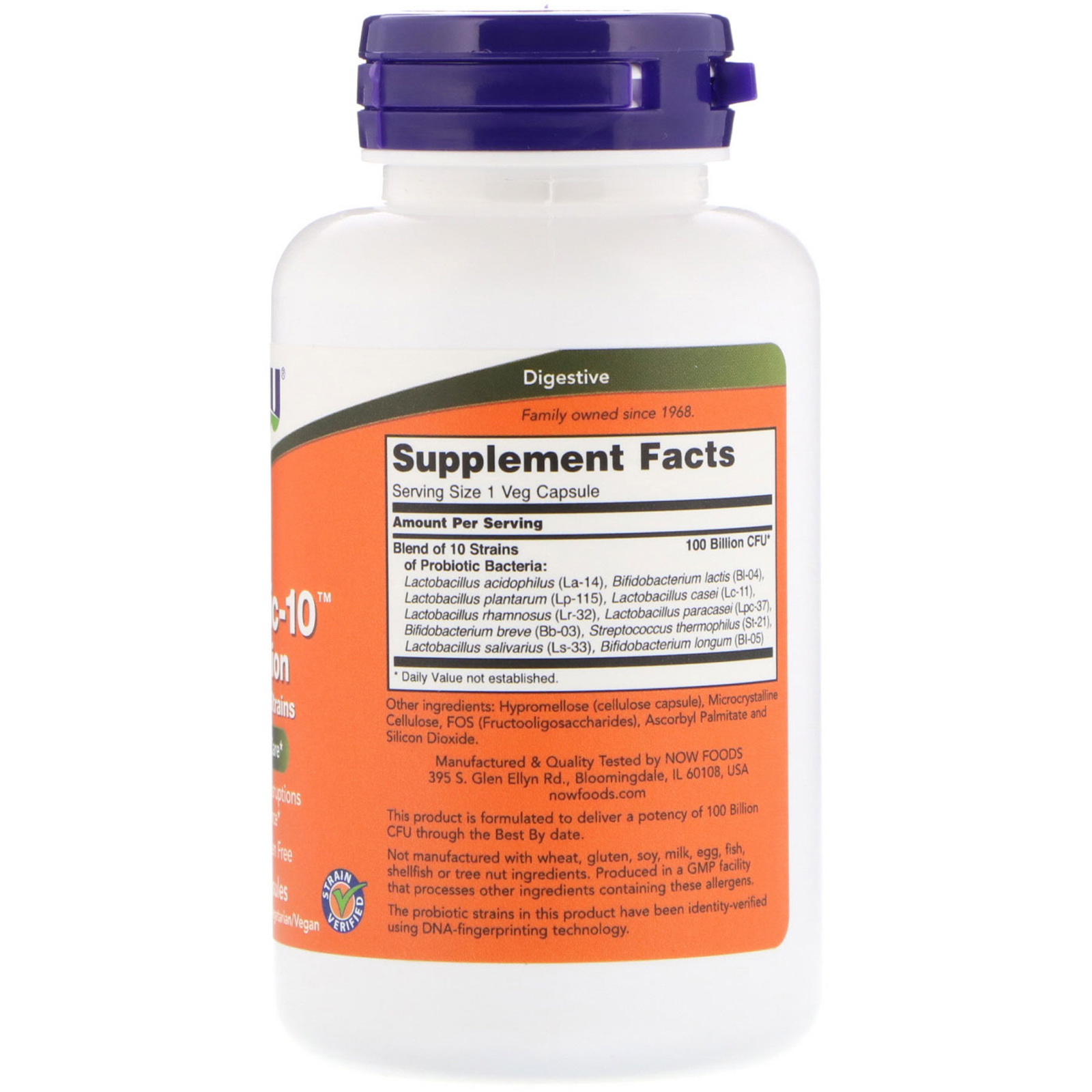 Now Foods, Probiotic-10, 100 Bilhões, 60 Cápsulas Vegetais - Imagem 2