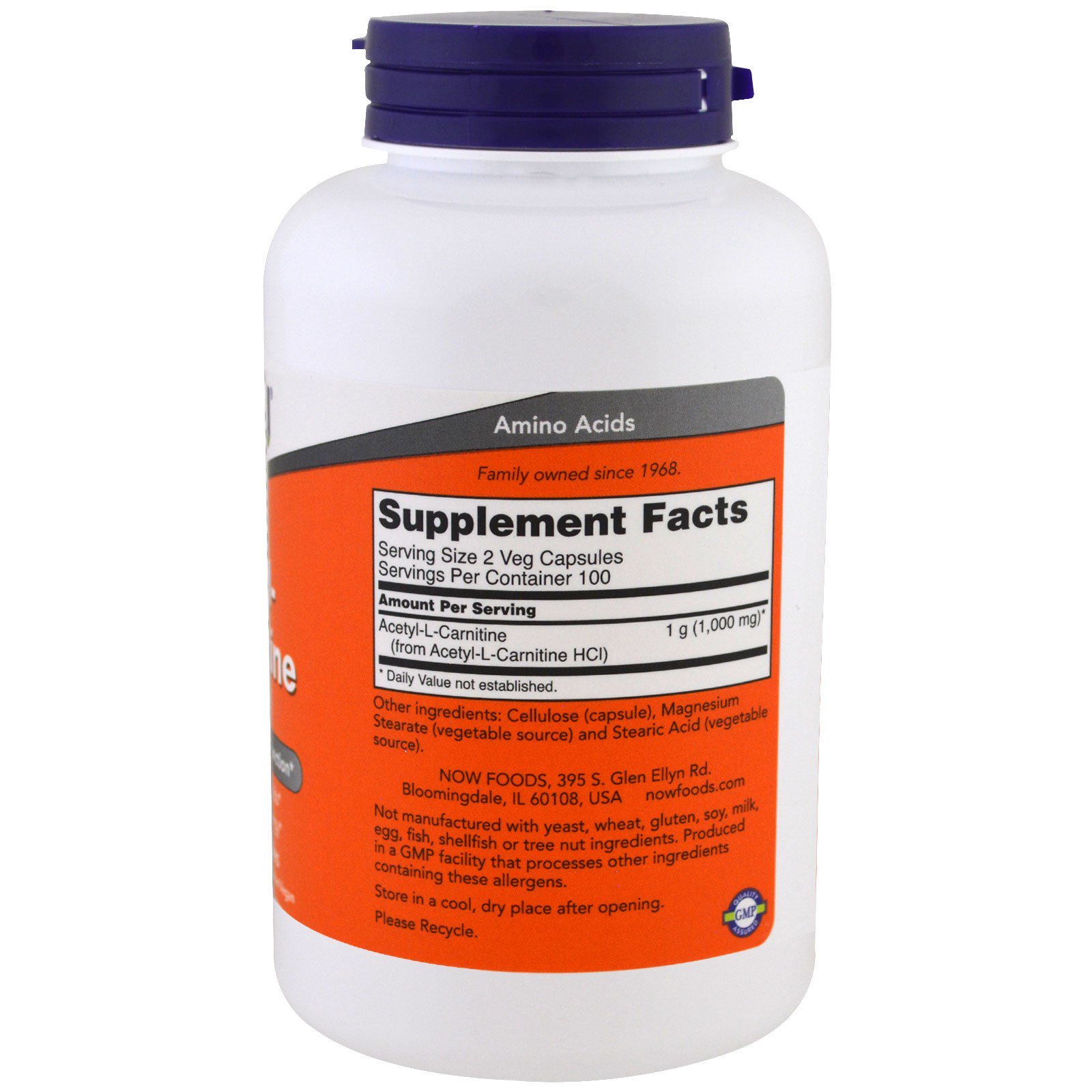 Now Foods, Acetil-L Carnitina, 500 mg, 200 Cápsulas Vegetais - Imagem 2