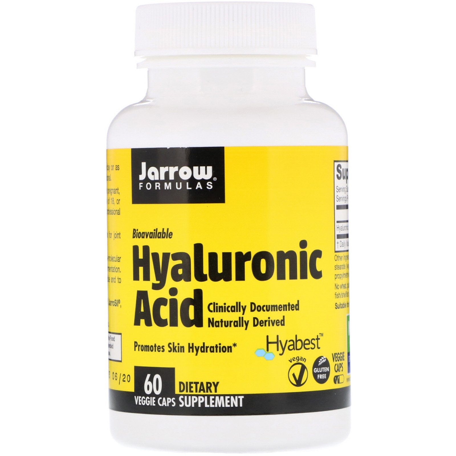 Jarrow Formulas, Ácido Hialurônico, 60 Cápsulas Vegetais