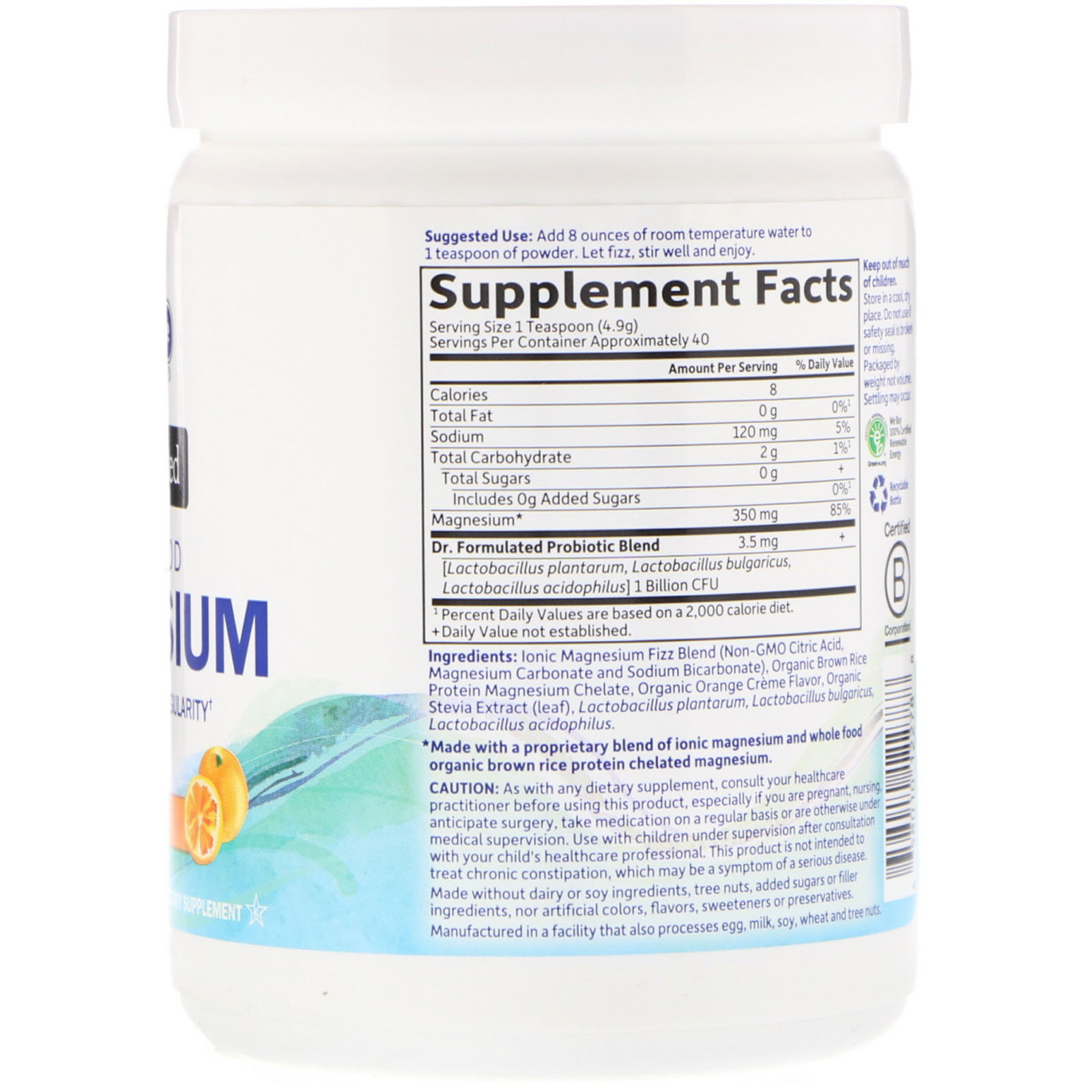Garden of Life, Dr. Formulated, Magnésio de Alimento Integral em Pó, Laranja, 197,4 g - Imagem 2