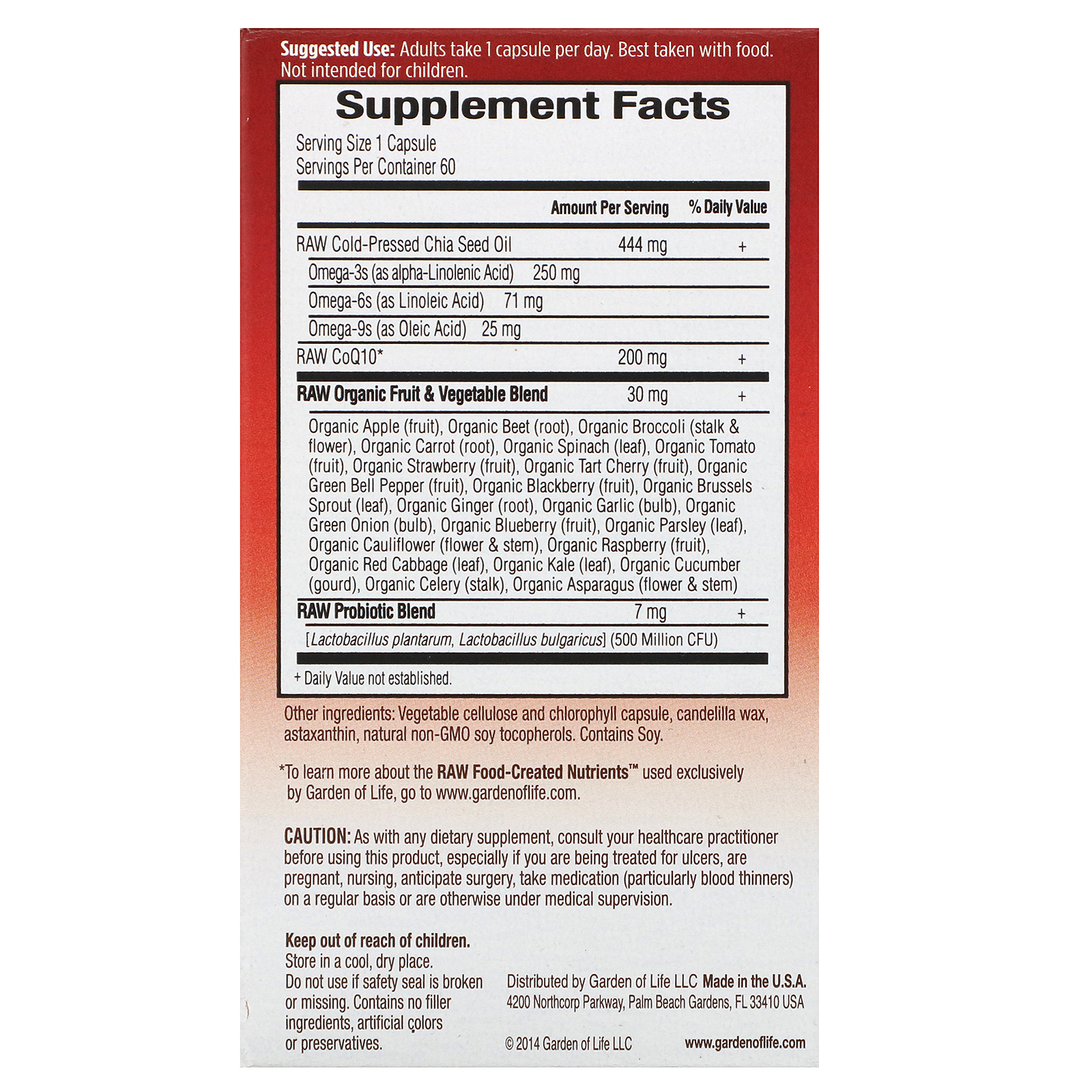 Garden of Life, RAW CoQ10, 200 mg, 60 Vegan Capsules - Imagem 2