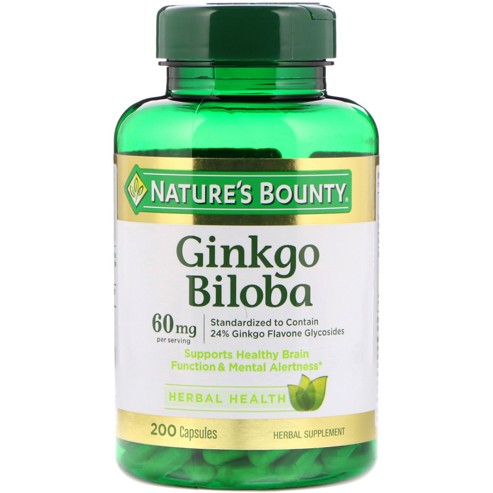 Nature's Bounty, Ginkgo Biloba, 60 mg, 200 Cápsulas