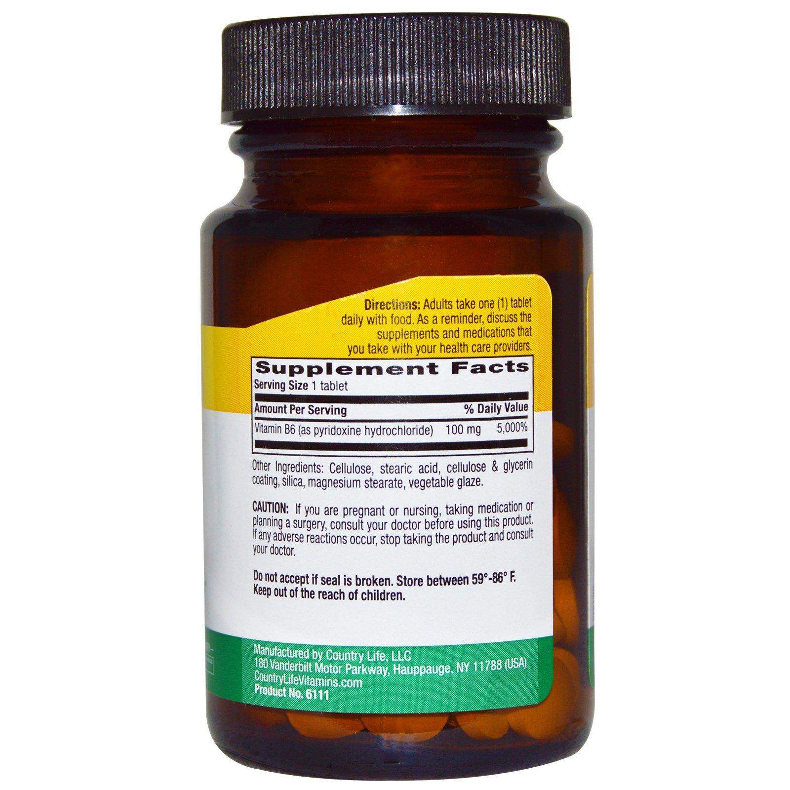 Country Life, Vitamina B6, 100 mg, 100 comprimidos - Imagem 2