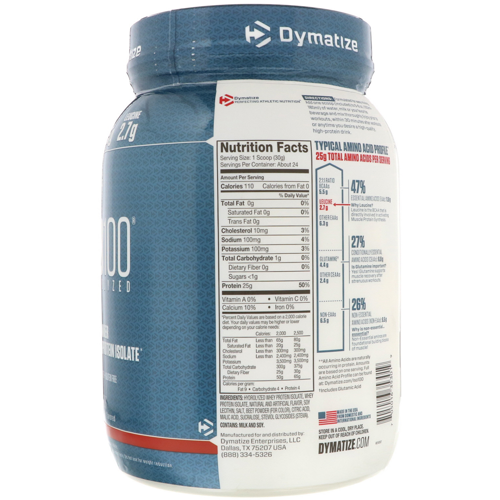 Dymatize Nutrition, ISO 100 Hidrolisado, Isolado de Proteína Whey 100%, Morango, 725 g (1,6 lbs) - Imagem 2