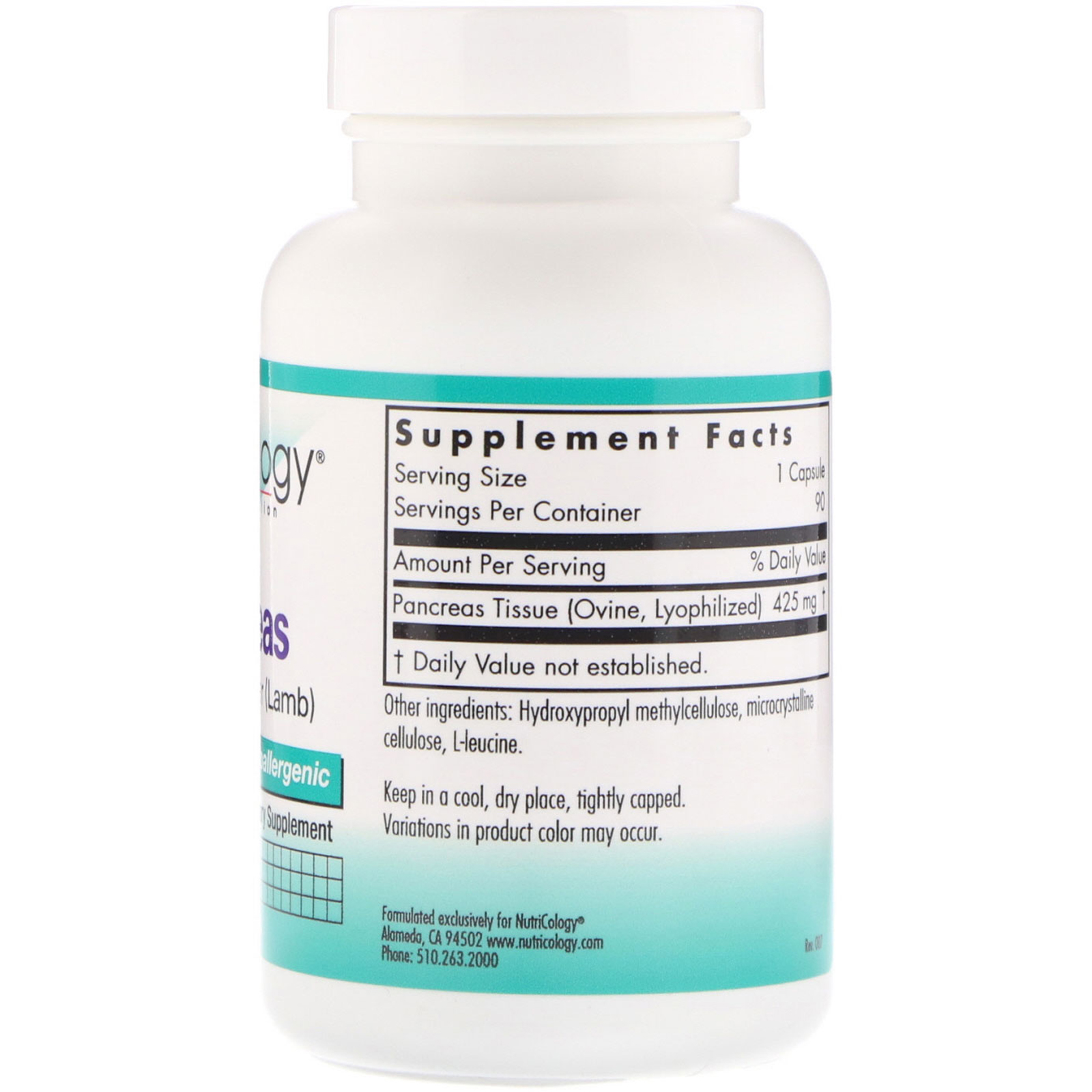 Nutricology, Pâncreas, Glandular Natural (Cordeiro), 90 Cápsulas Vegetais - Imagem 2