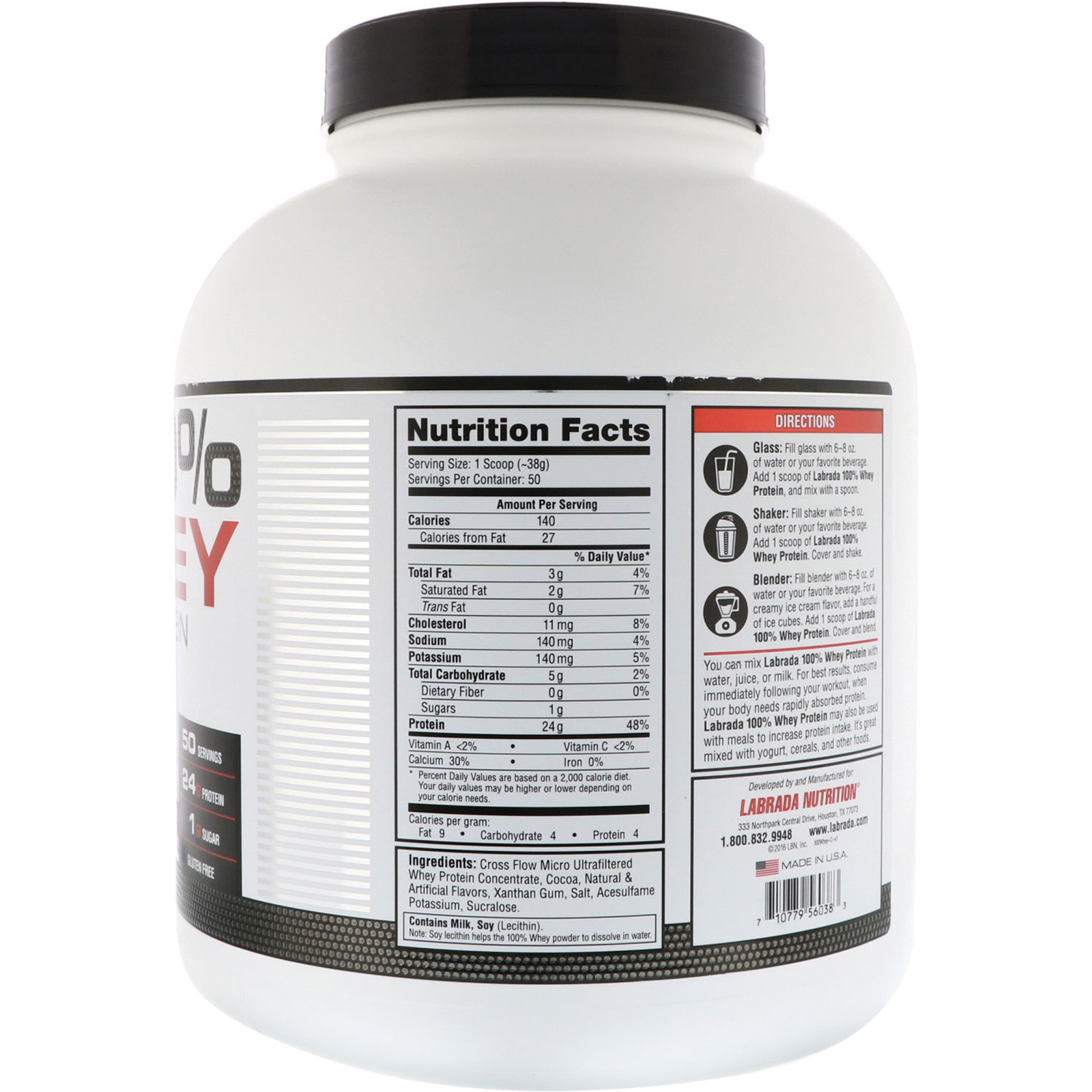 Labrada Nutrition, 100% Whey Protein, Chocolate, 4.13 lbs (1875 g) - Imagem 2