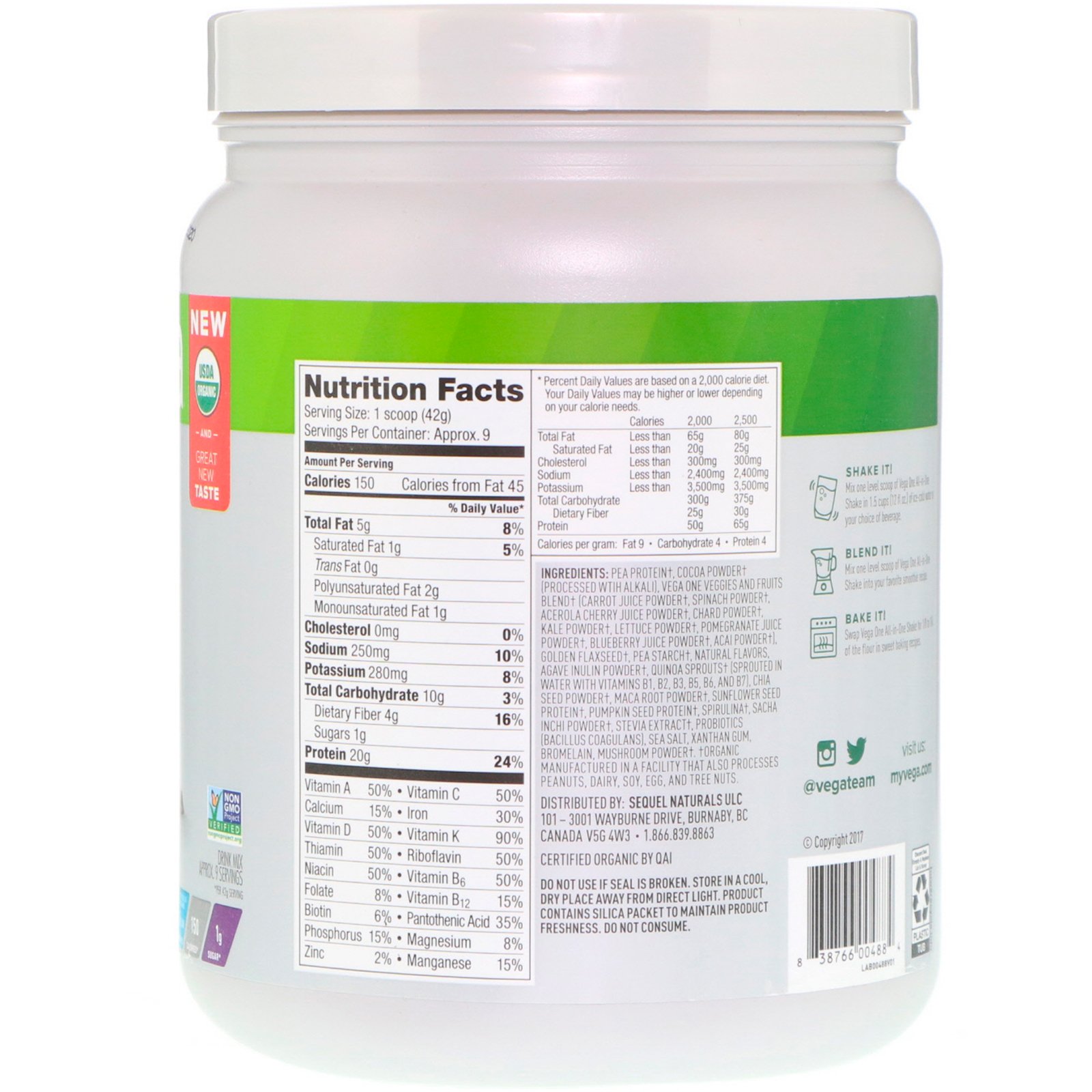 Vega, One, Shake Tudo-em-um, Chocolate, 13,2 oz (375 g) - Imagem 2