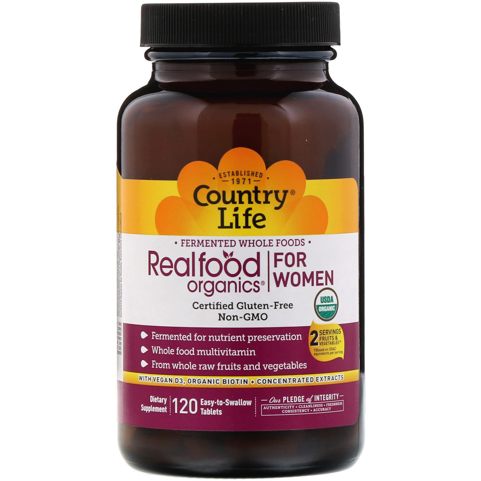 Country Life, Realfood Organics, For Women, 120 Easy to Swallow Tablets - Imagem 3