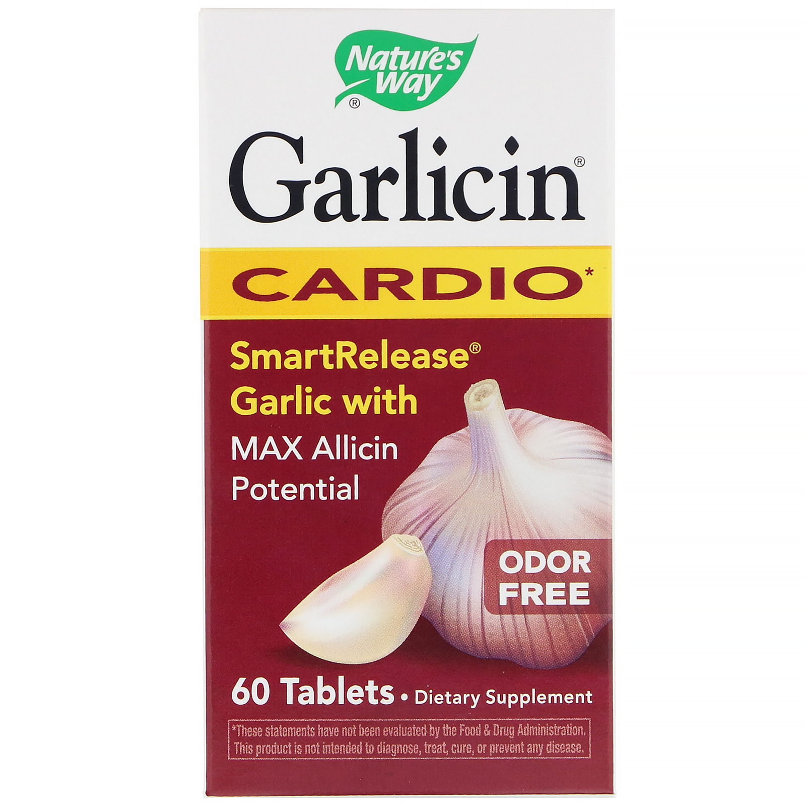 Nature's Way, Garlicin Cardio, Sem Odor, 60 Comprimidos