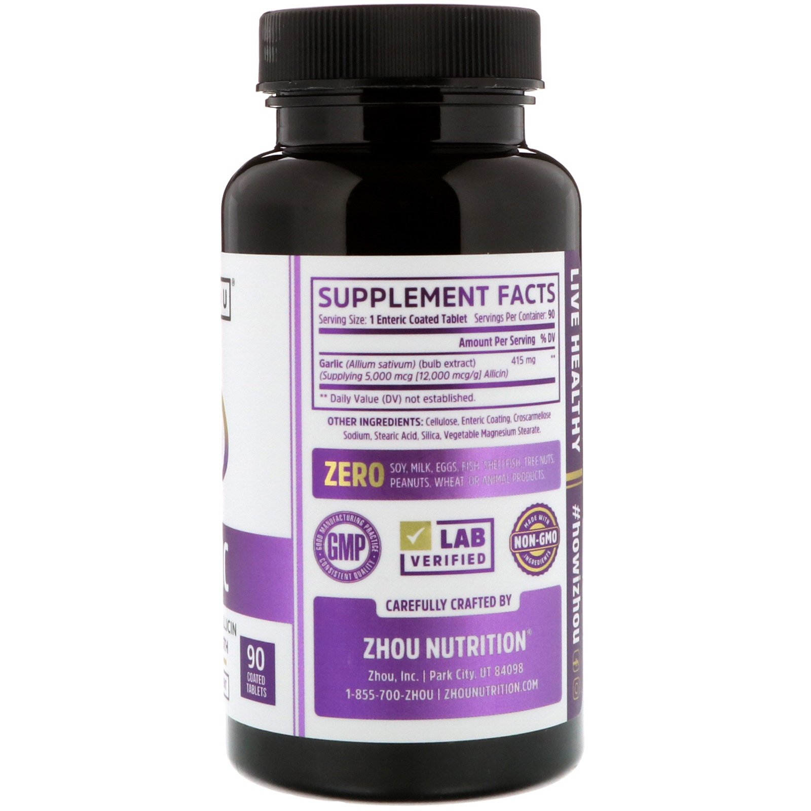 Zhou Nutrition, Garlic Extra Strength, 90 Coated Tables - Imagem 2