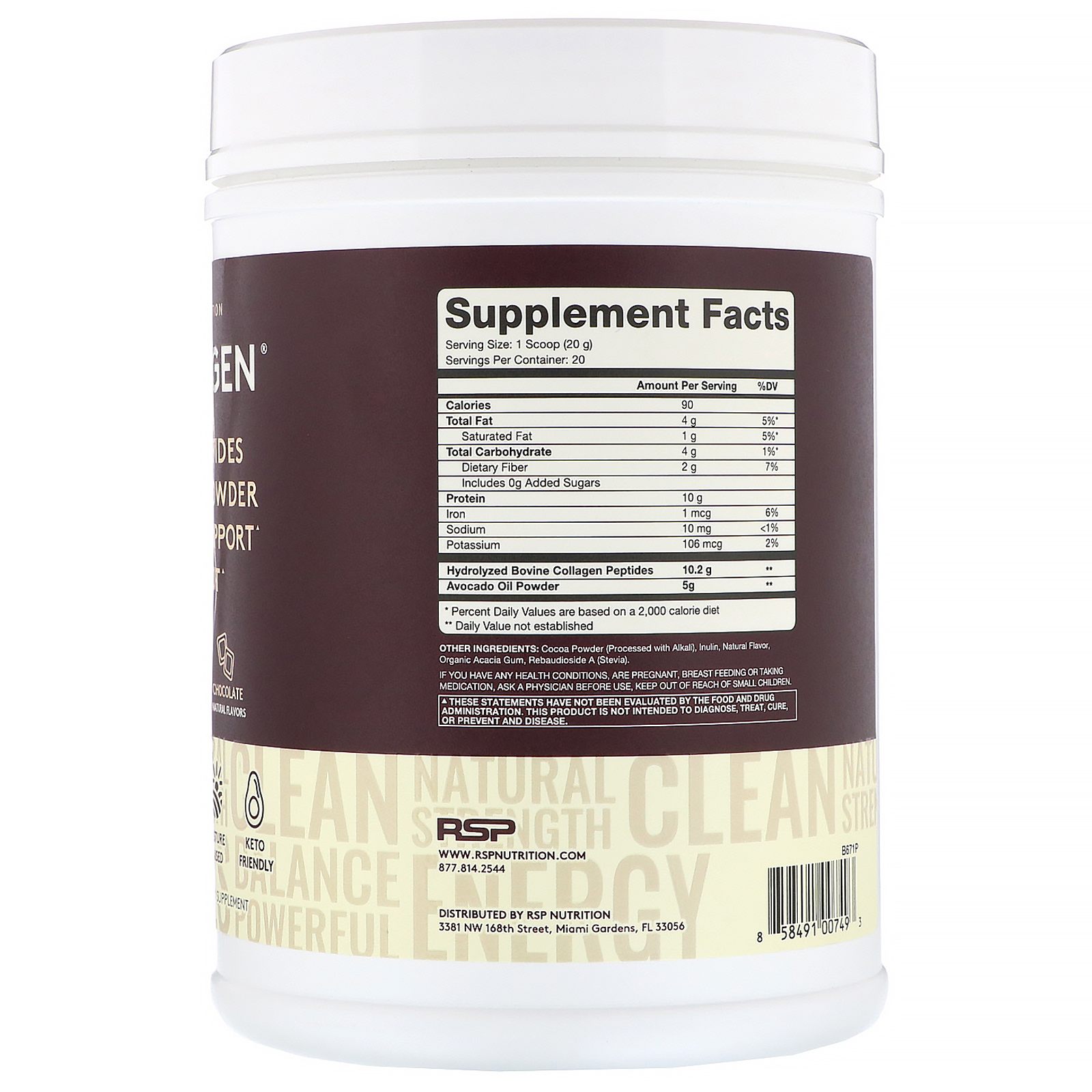 RSP Nutrition, AvoCollagen, Peptídeos de Colágeno e Óleo de Abacate em Pó, Chocolate, 14,1 oz (400 g) - Imagem 2