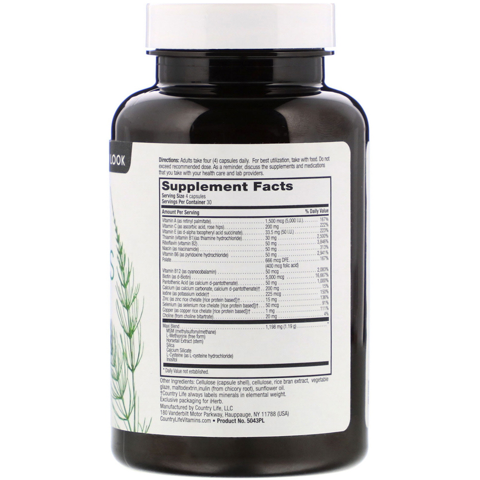 Country Life, Maxi-Hair Plus, 5.000 mcg, 120 Cápsulas Vegetais - Imagem 2