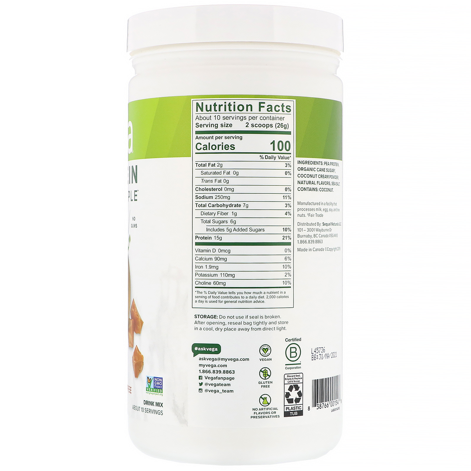 Vega, Protein Made Simple, Caramelo, 258 g (9,1 oz) - Imagem 2