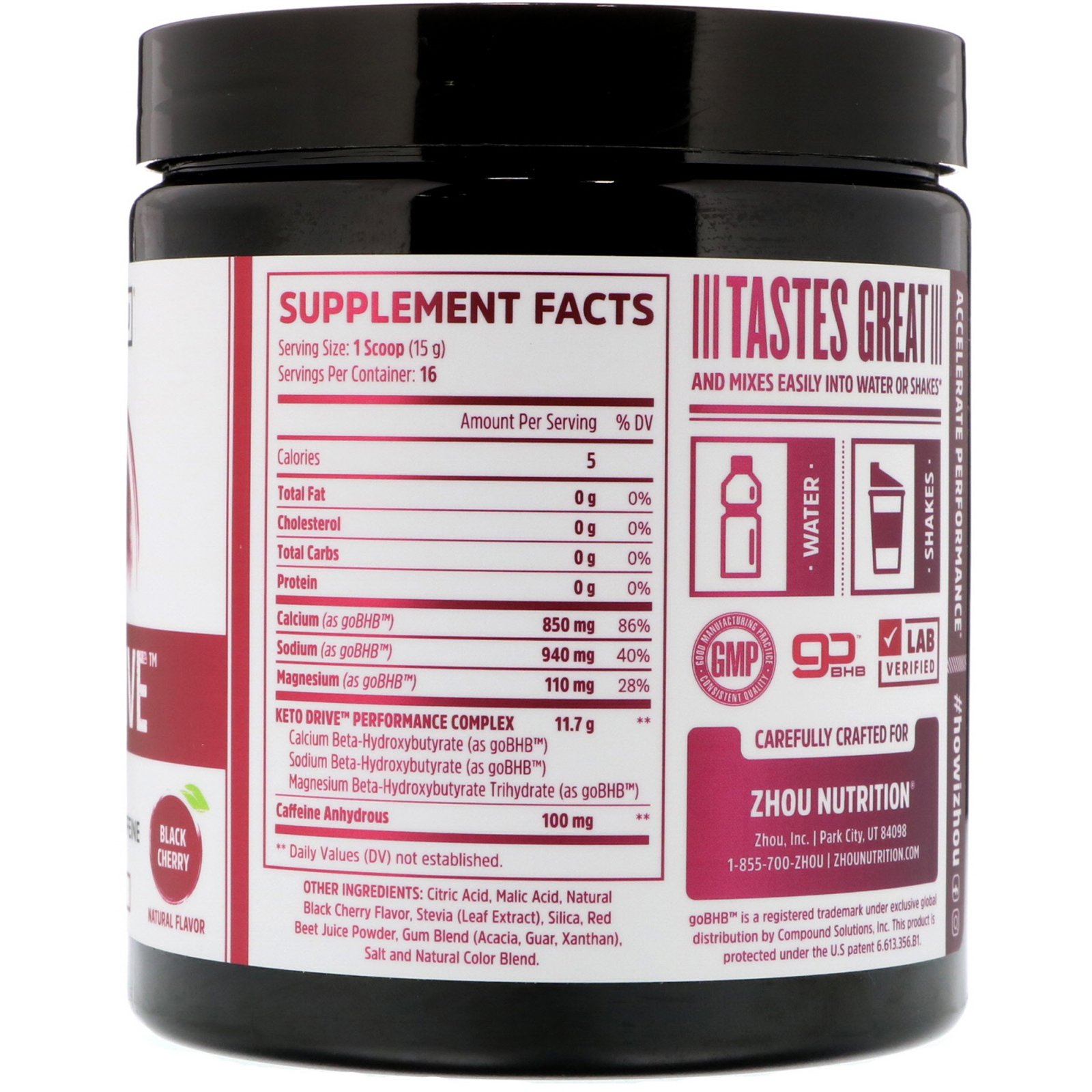 Zhou Nutrition, Keto Drive, Revved, Black Cherry, 240 g (8.47 oz) - Imagem 2