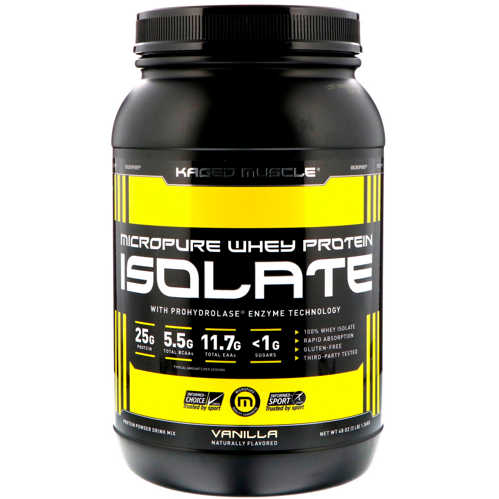 Kaged Muscle, Isolado de Proteína Whey, Baunilha, 48 oz (1,36 kg)