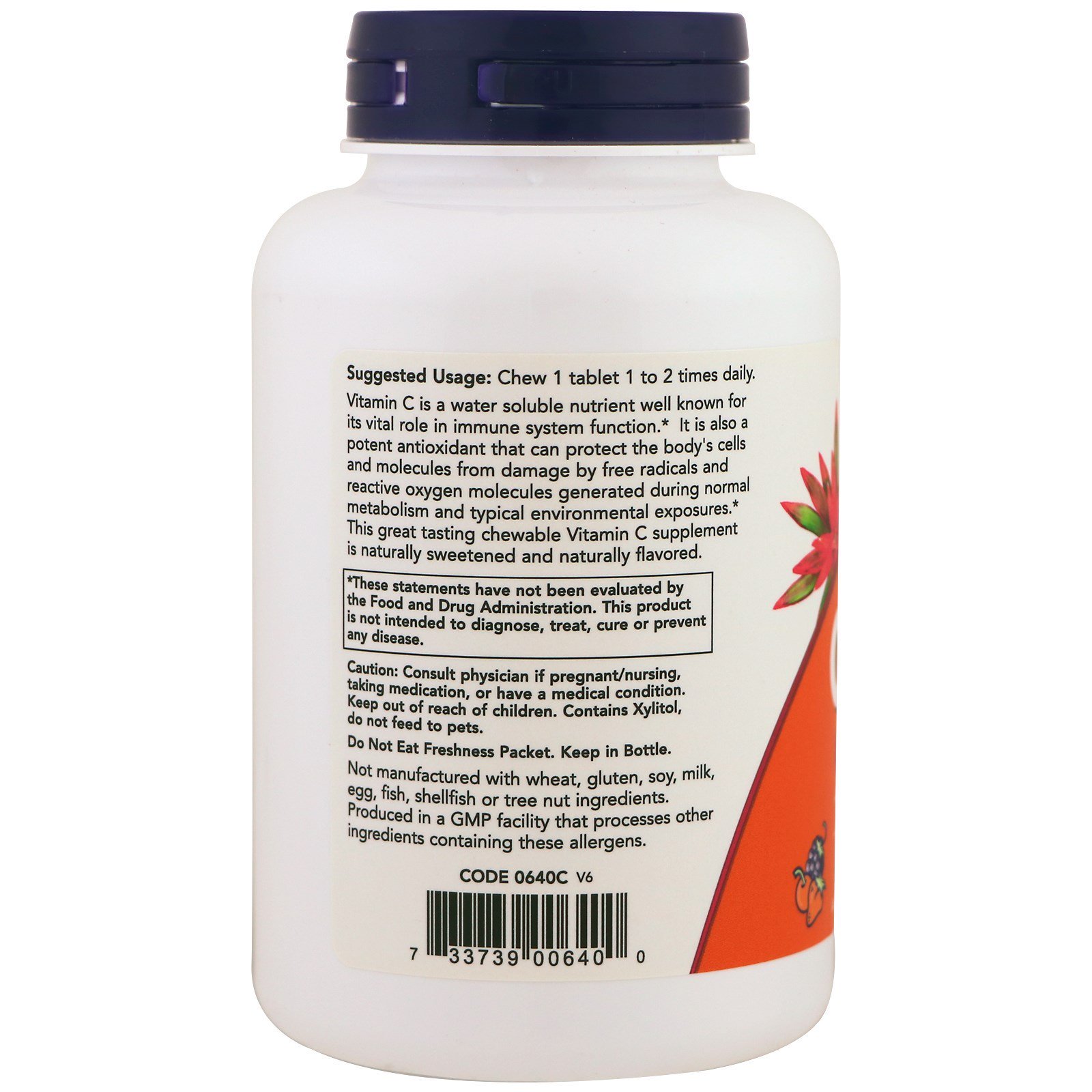 Now Foods, Mastigável C-500, Sabor Cherry-Berry, 100 Comprimidos - Imagem 3