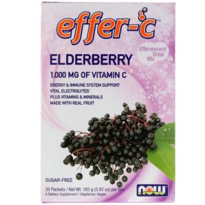 Now Foods, Effer-C, mistura de bebida efervescente, sabugueiro, 30 pacotes, 5,5 g cada
