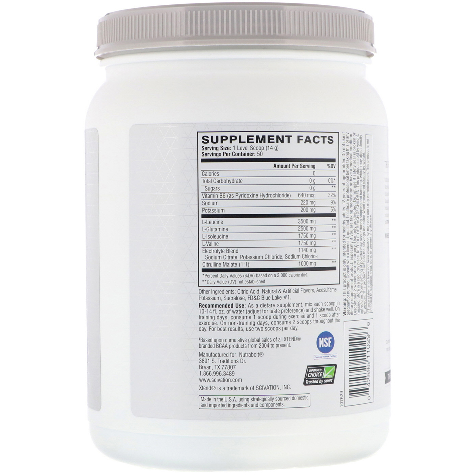 Scivation, Xtend, The Original 7G BCAA, Blue Raspberry Ice, 700 g (1,5 lb) - Imagem 2