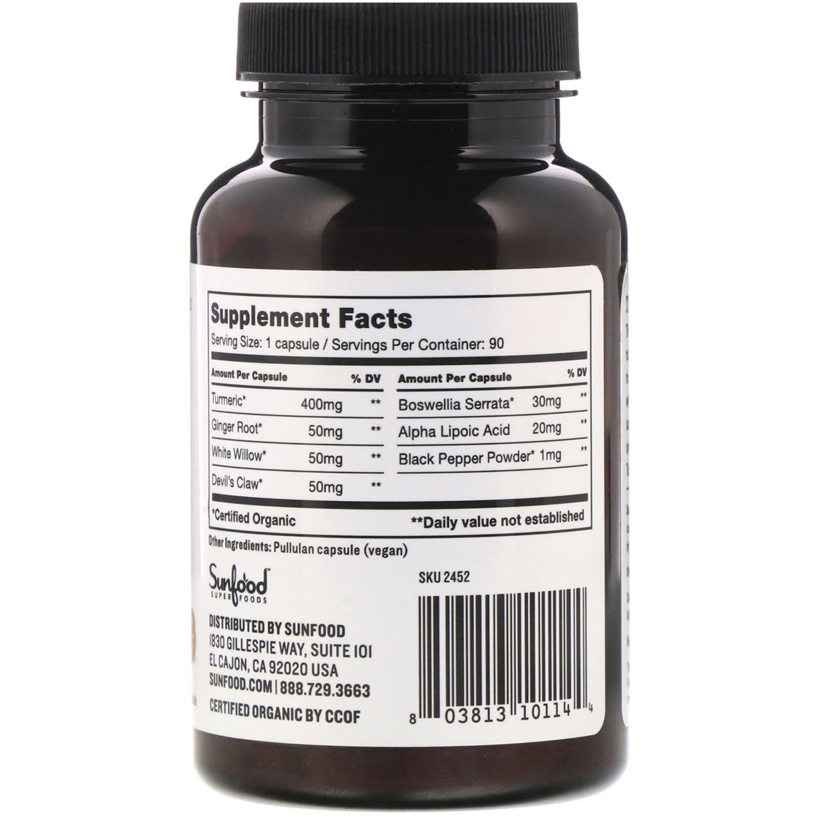 Sunfood, Turmeric & Super Herbs, 601 mg, 90 Count - Imagem 2