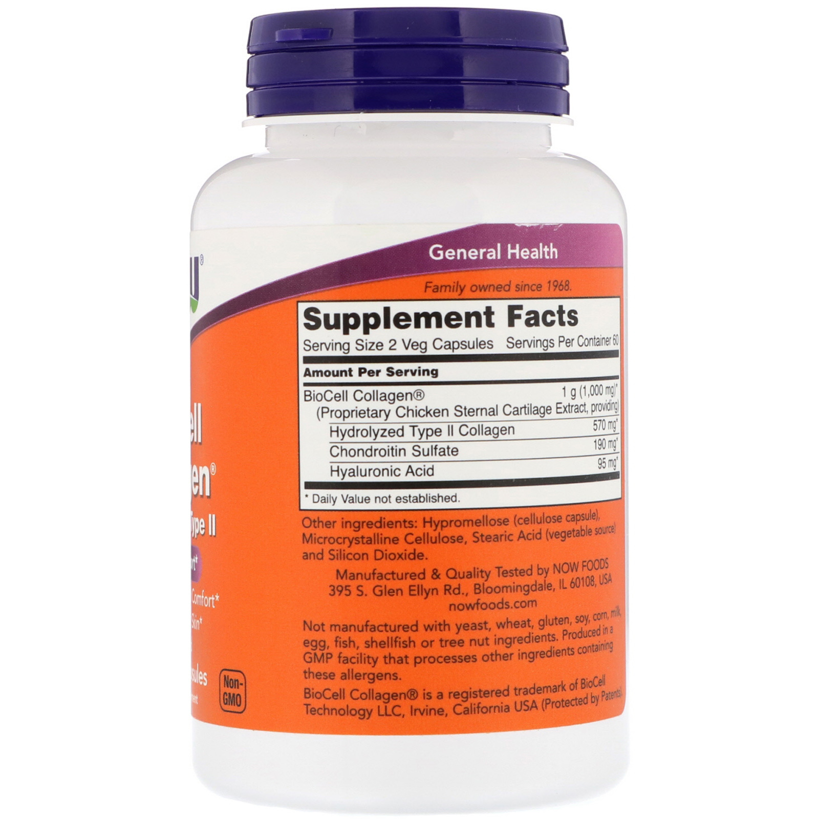 Now Foods, Colágeno BioCell, Tipo II Hidrolisado, 120 Cápsulas Vegetais - Imagem 2