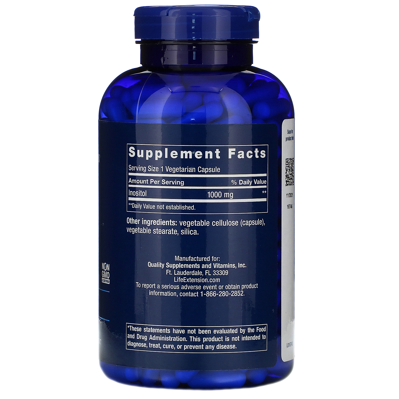Life Extension, Cápsulas de Inositol, 1000 mg, 360 Cápsulas Vegetais - Imagem 2