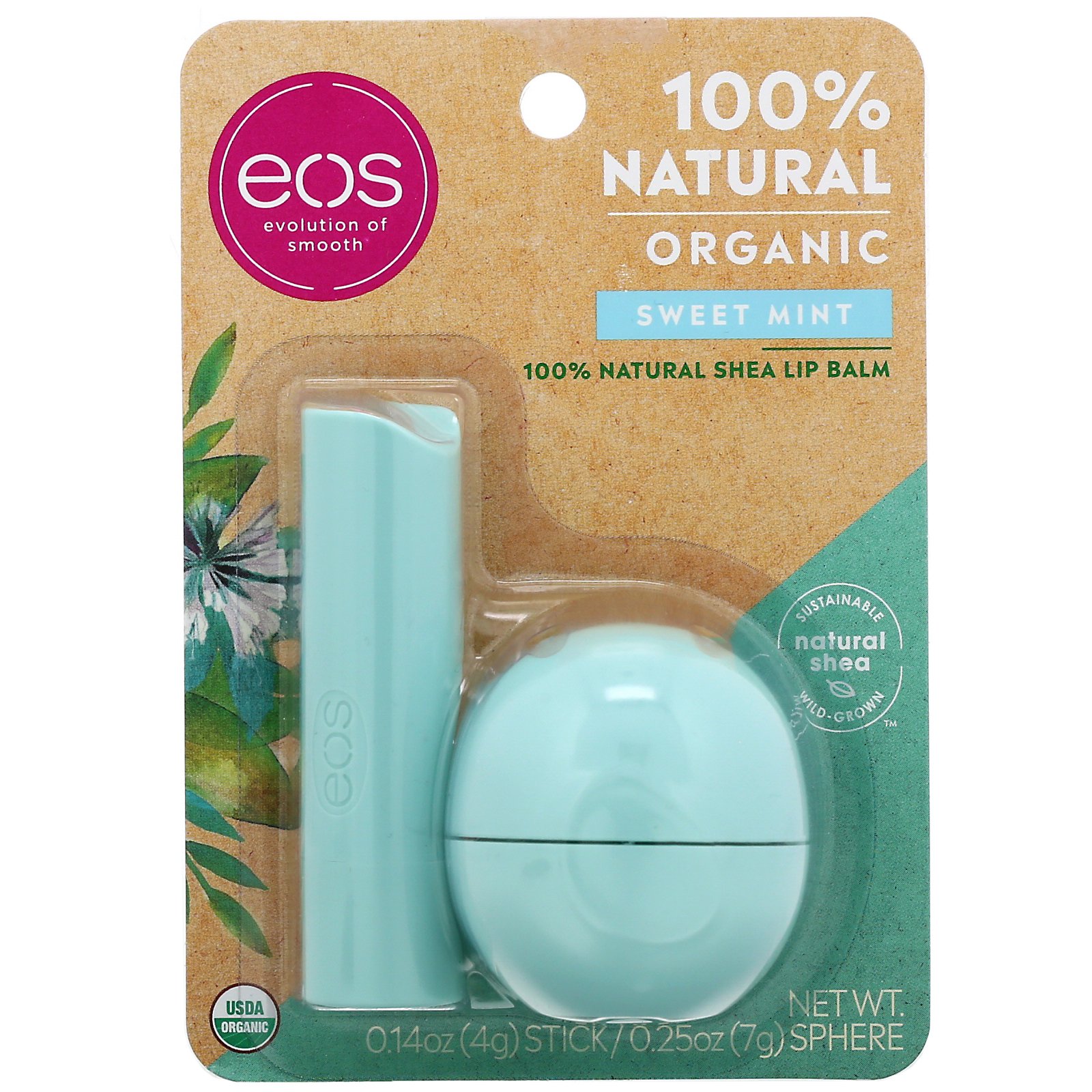 EOS, Protetor Labial Karité 100% Natural, Hortelã Doce, Embalagem com 2 Unidades, 11 g (0,39 oz) - Imagem 2
