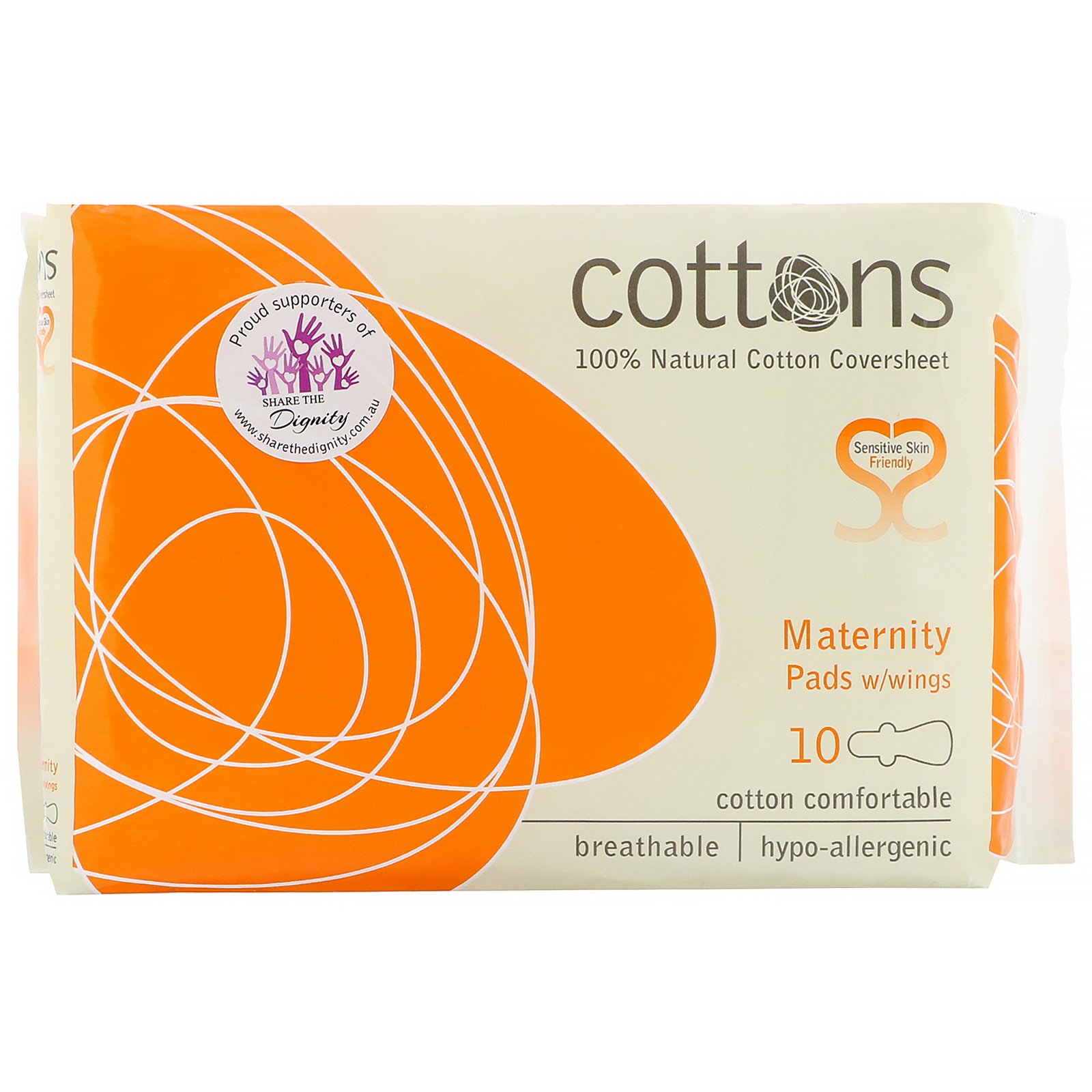 Cottons, Absorventes Pós-Parto com Abas, Cobertura de Algodão 100% Natural, Intenso, 10 Absorventes