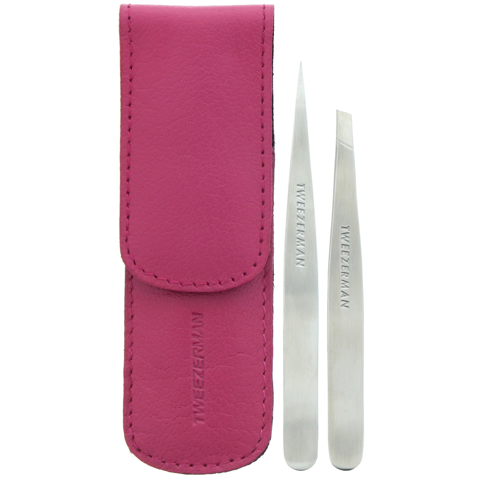 Tweezerman, Conjunto de Pinças Petite com Estojo de Couro Rosa, 1 Conjunto