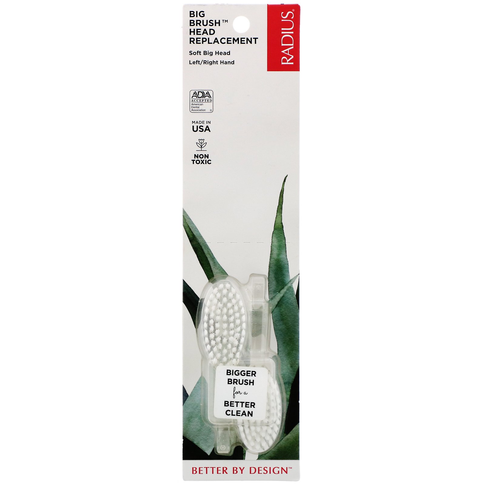 RADIUS, Big Brush Head Replacement, Soft, Left/Right Hand, 2 Pack