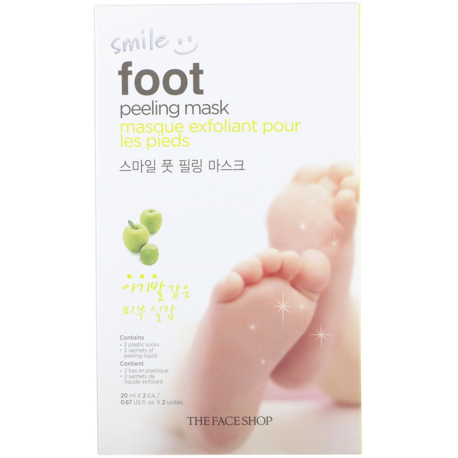 The Face Shop, Máscara esfoliante de pés Smile, 1 par, 0,67 fl oz (20 ml) cada - Imagem 2