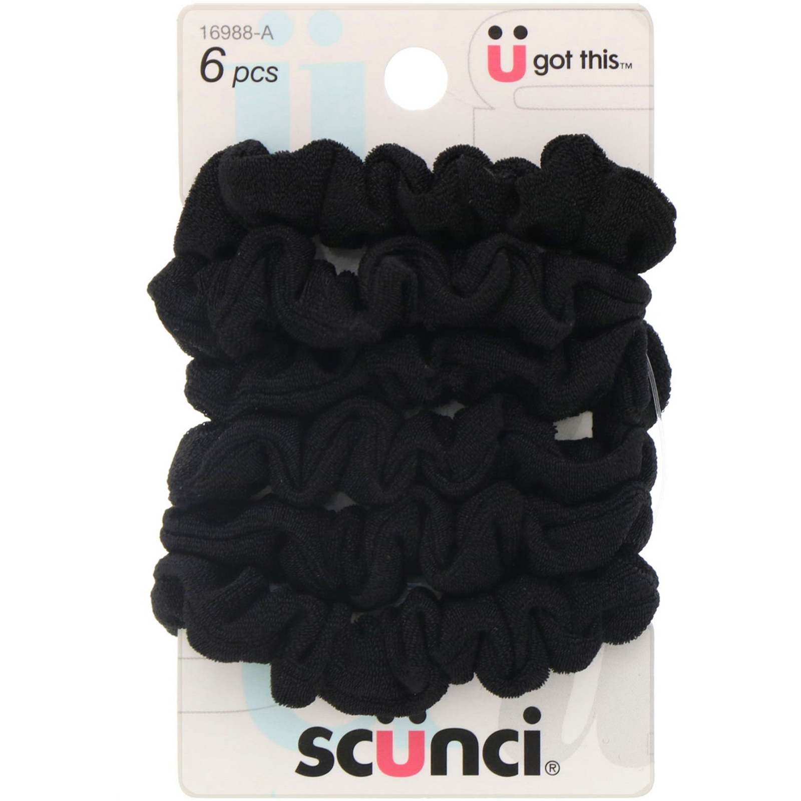 Scunci, Minielástico para cabelo, pretos, 6 peças