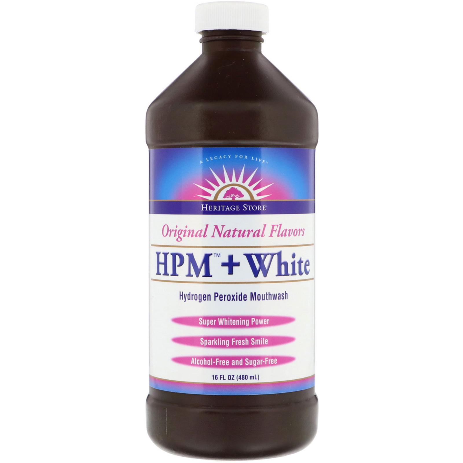 Heritage Store, HPM + White, Enxaguante bucal de Peróxido de Hidrogênio, Poder Super Branqueador, 16 fl oz (480 ml)