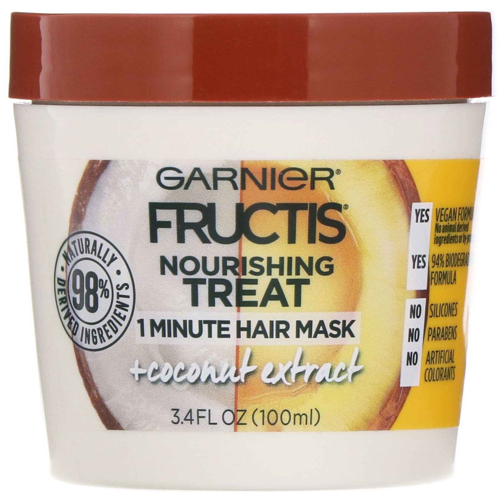Garnier, Fructis, Tratamento nutritivo, Máscara para cabelos de 1 minuto, Com extrato de coco, 100 ml