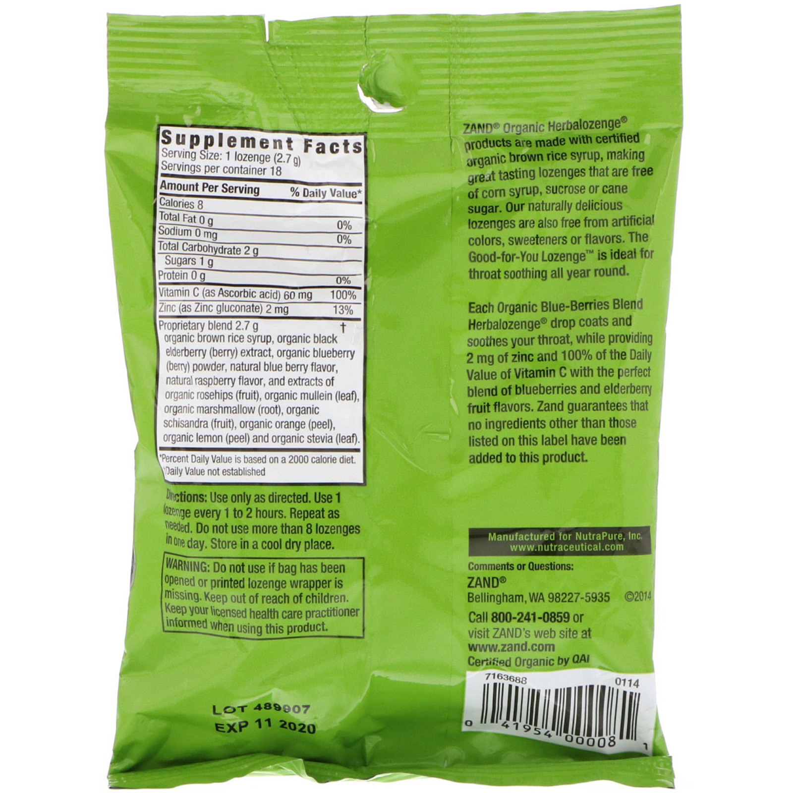 Zand, Pastilhas Herbalozenge Orgânicas, Mistura de Mirtilos, 18 Pastilhas - Imagem 2