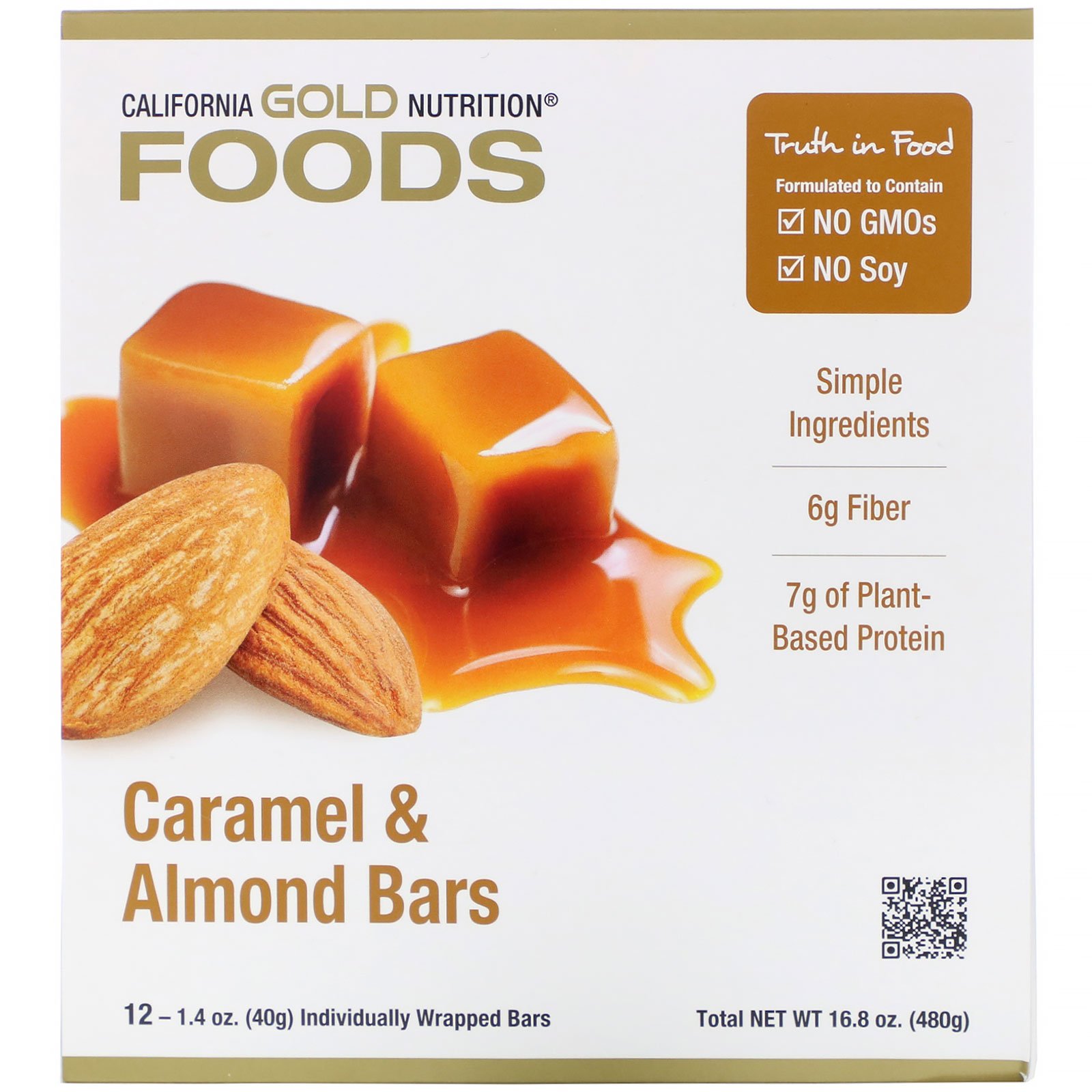California Gold Nutrition, Foods, Caramel & Almond Bars, 12 Bars, 1.4 oz (40 g) Each - Imagem 2