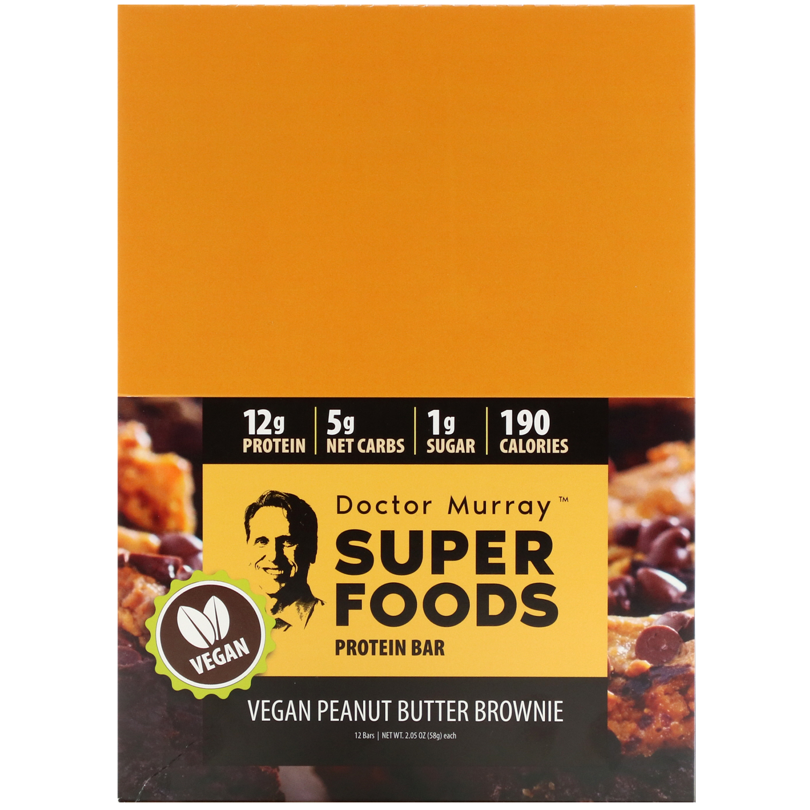 Dr. Murray's, Superfoods Protein Bars, Vegan Peanut Butter Brownie , 12 Bars, 2.05 oz (58 g) Each - Imagem 2