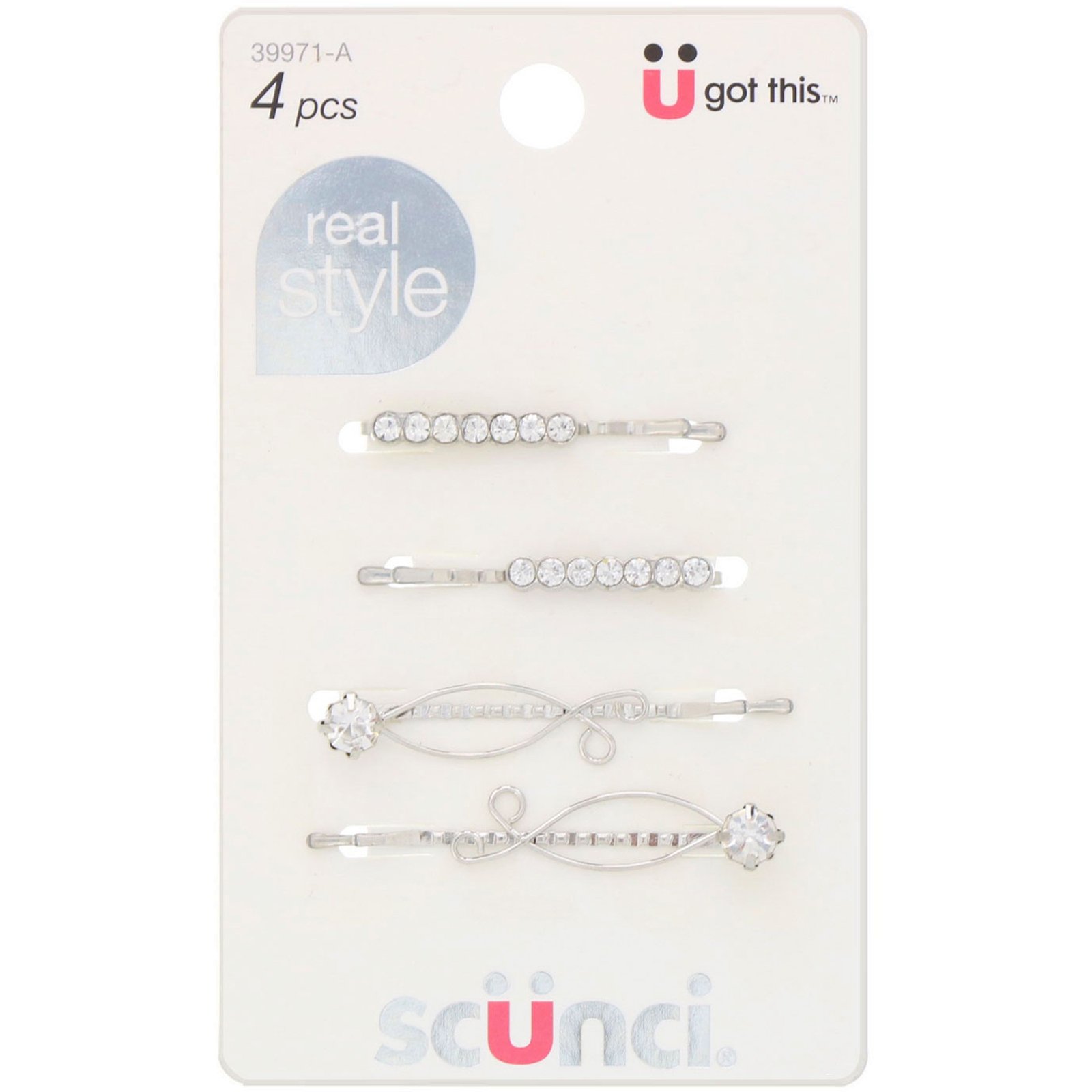 Scunci, Presilhas de strass, grande estilo, 4 peças