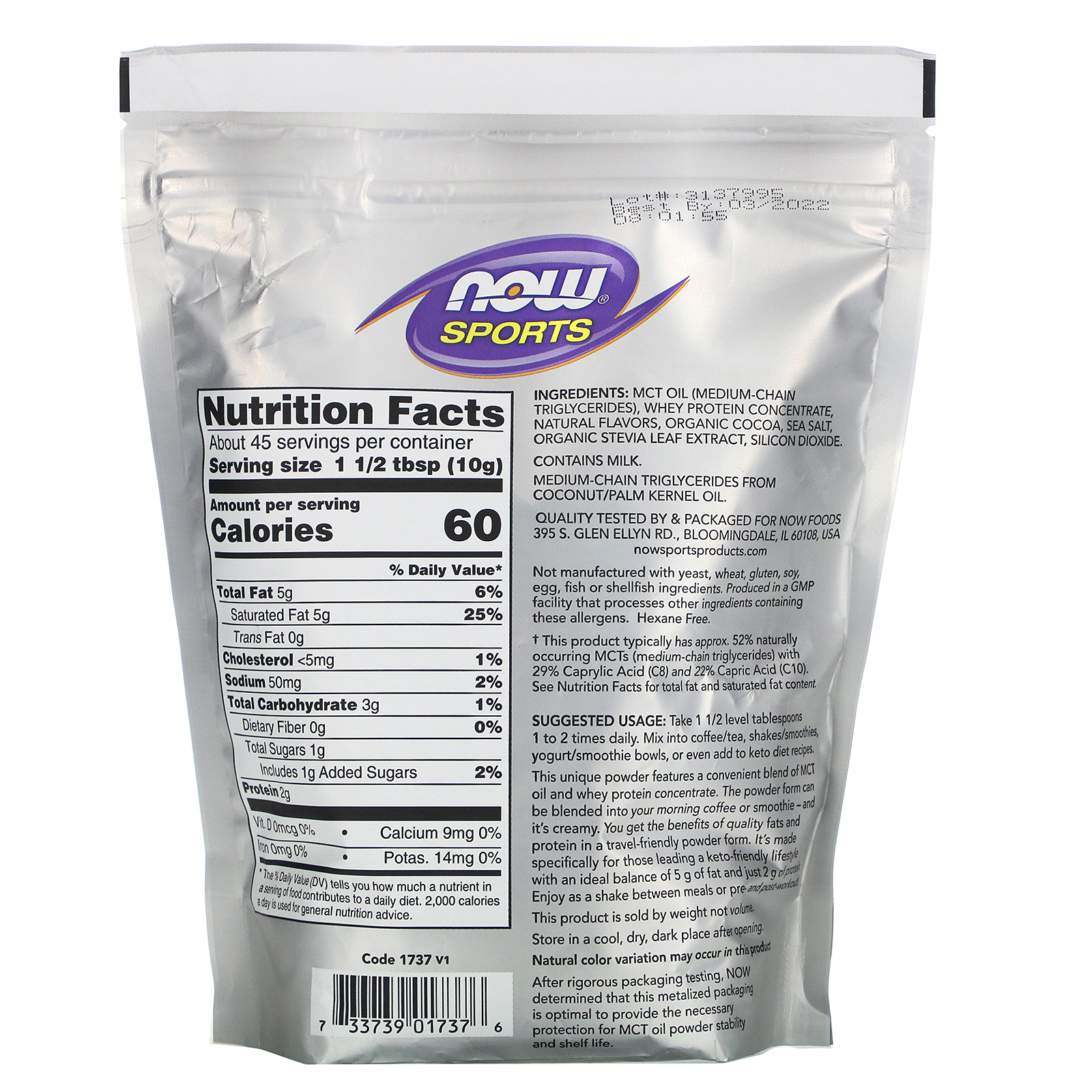 Now Foods, Sports, MCT Powder with Whey Protein, Chocolate Mocha, 1 lb (454 g) - Imagem 2